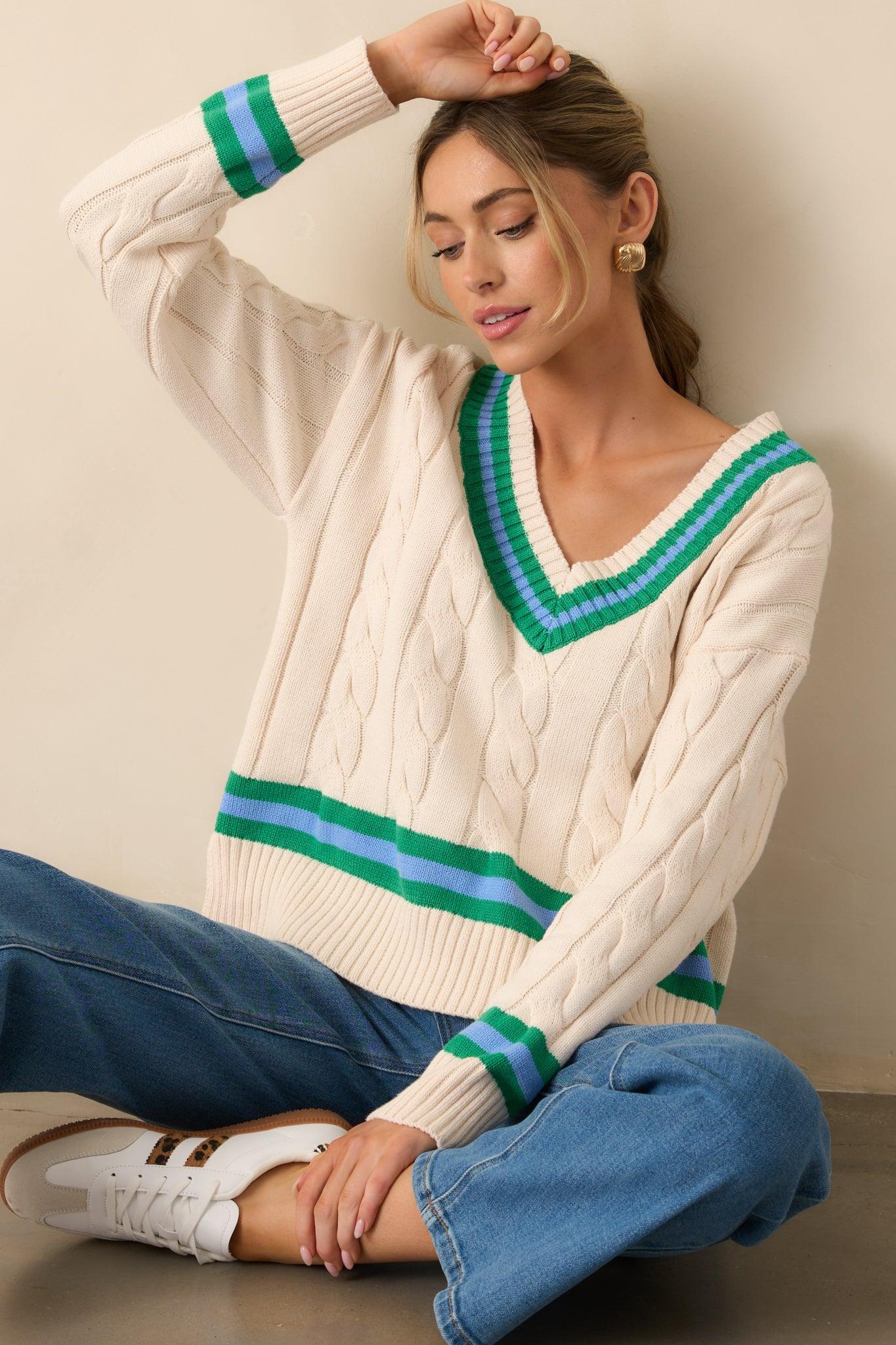 On My Own Time Oversized Ivory Cable Knit Sweater Product Image