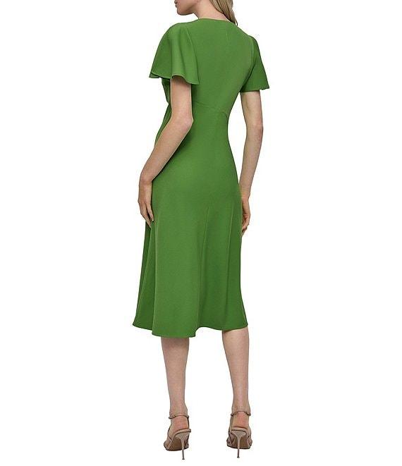 DKNY by Donna Karan Stretch V Neck Short Split Sleeve Fit and Flare Midi Dress Product Image