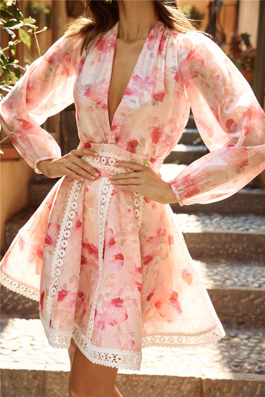 HELLO MOLLY Floral Frenzy Long Sleeve Bodysuit Pink Product Image