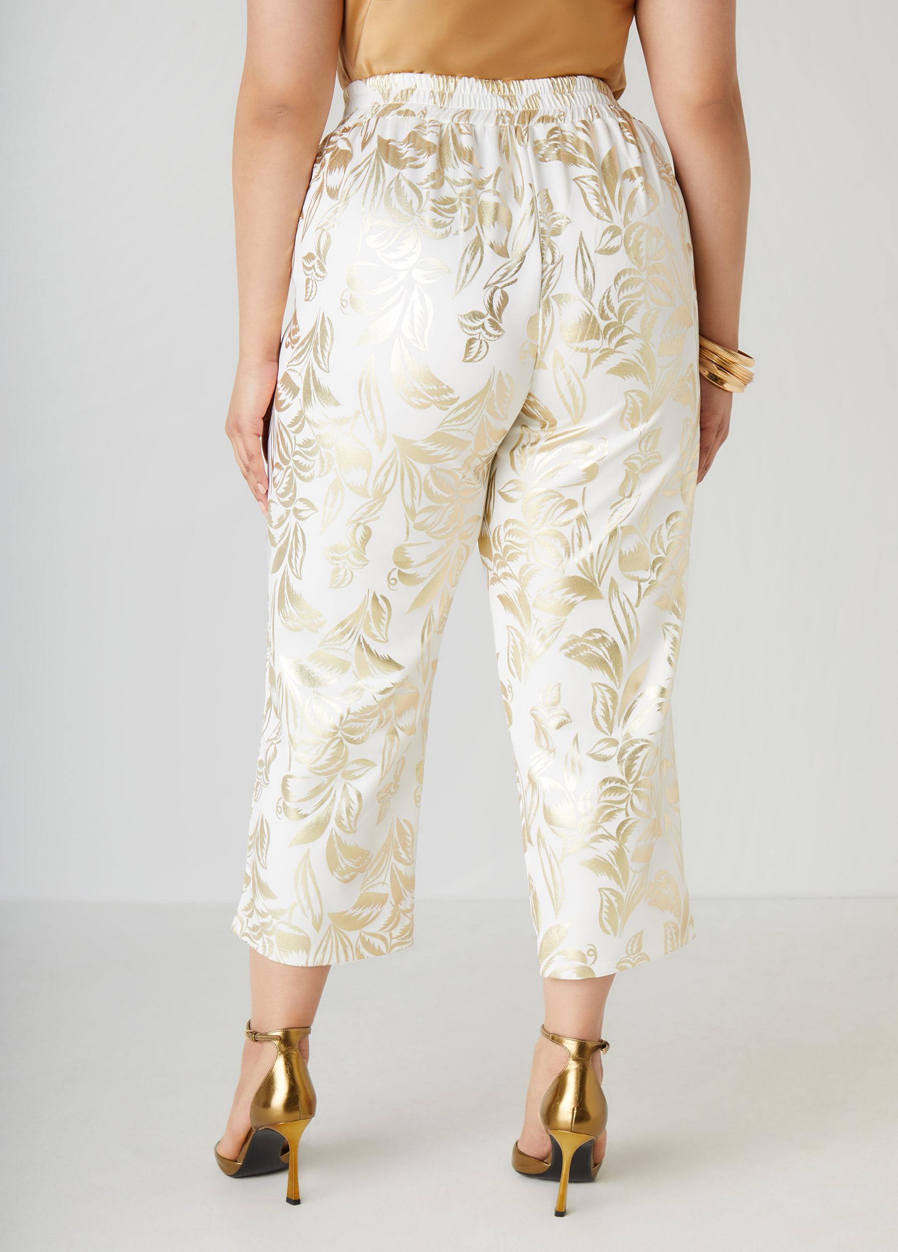 Plus Size Metallic Tropical Print Capris Ashley Stewart Product Image