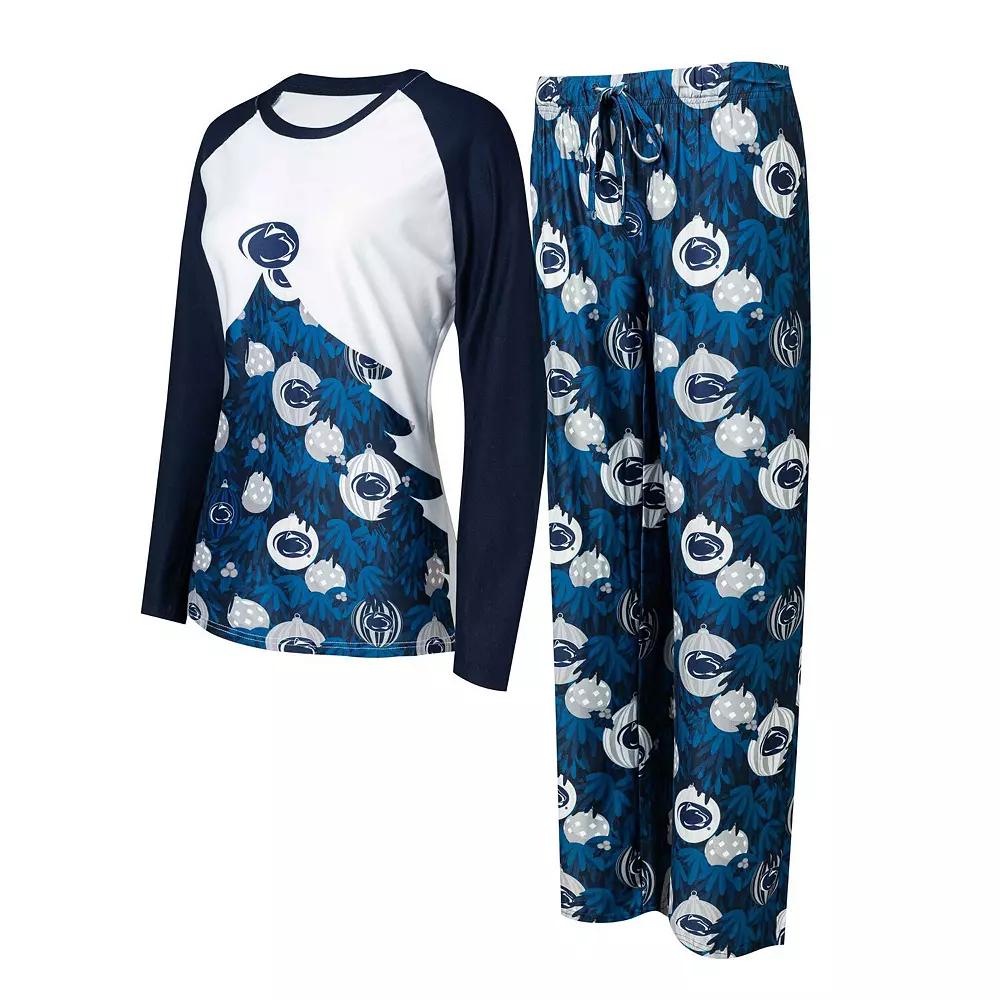 Women's Concepts Sport Navy Penn State Nittany Lions Tinsel Ugly Sweater Long Sleeve T-Shirt & Pants Sleep Set, Size: Small, Blue Product Image