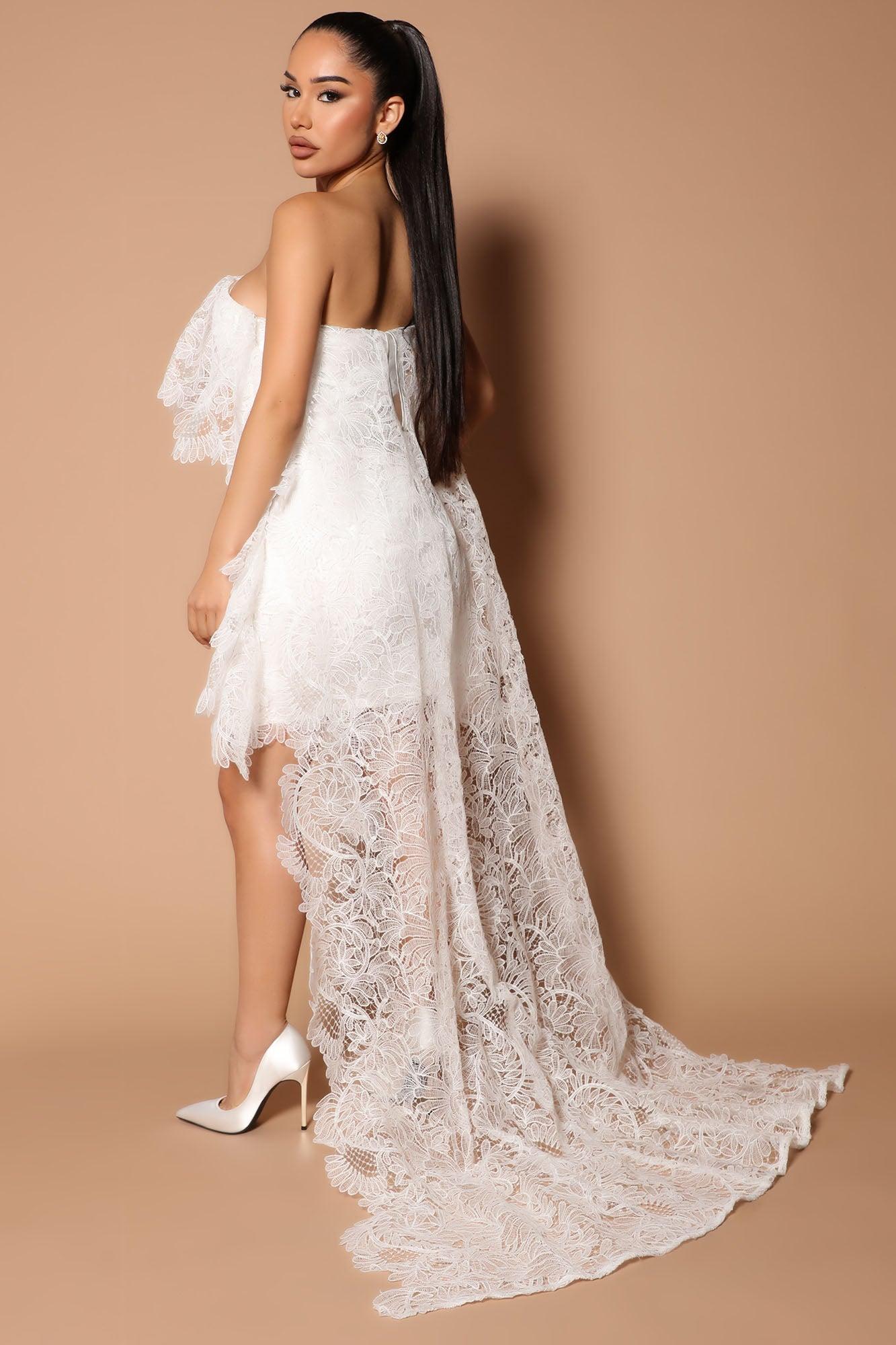 Amelia One Shoulder Lace Mini Dress - White Product Image