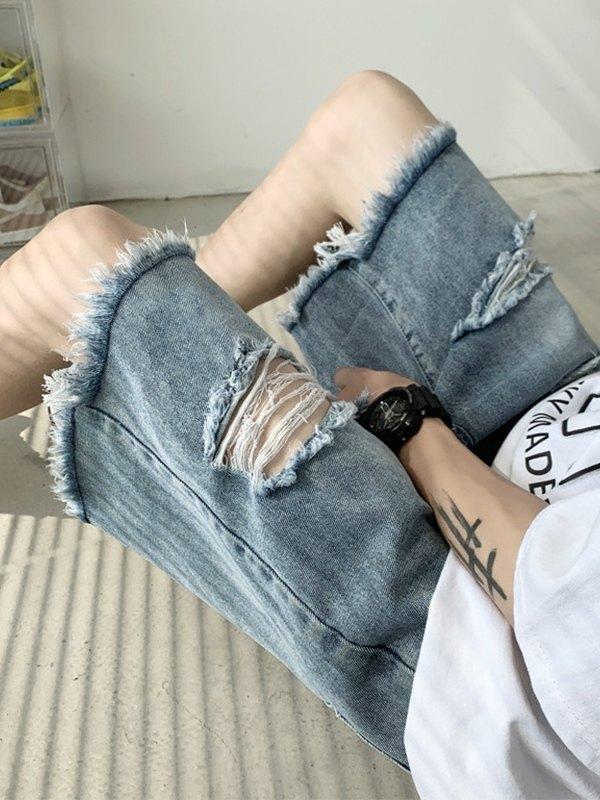 Men's Vintage Distressed Ripped Denim Shorts Product Image