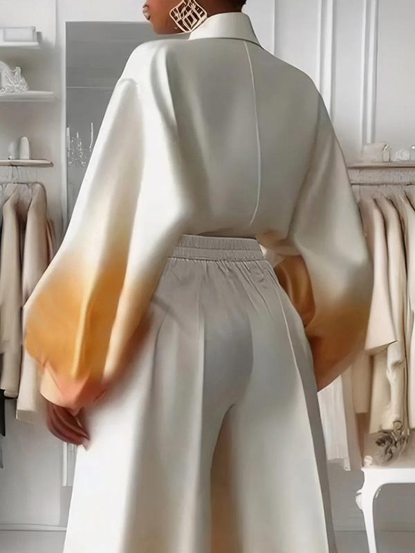 Loose Puff Sleeves Gradient Split-Joint Lapel Blouses&Shirts Tops Product Image