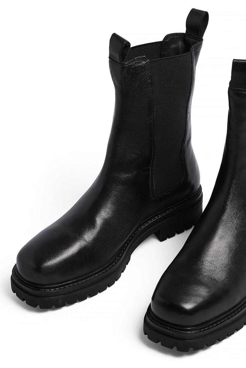 Leather Chunky Flat Sole Boots Product Image