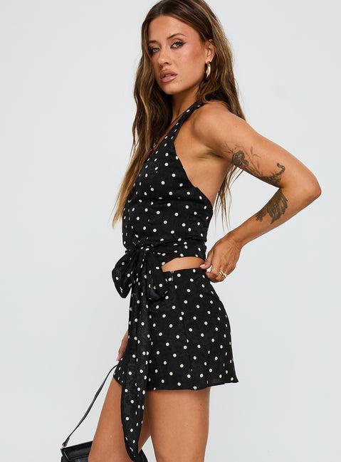 Beffanie Halter Wrap Set Black Polka Dot Product Image