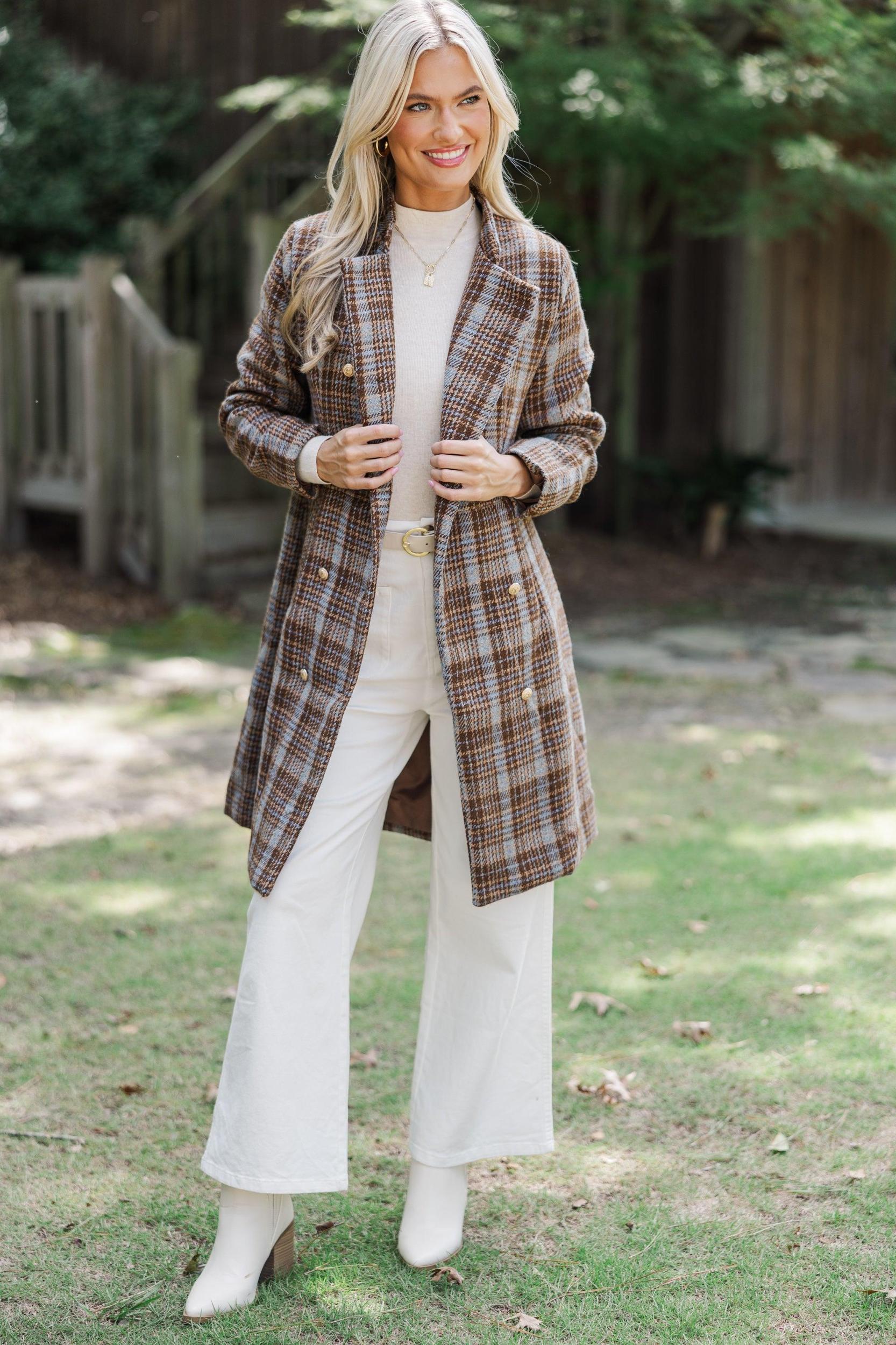 City Streets Brown Plaid Coat Female Product Image
