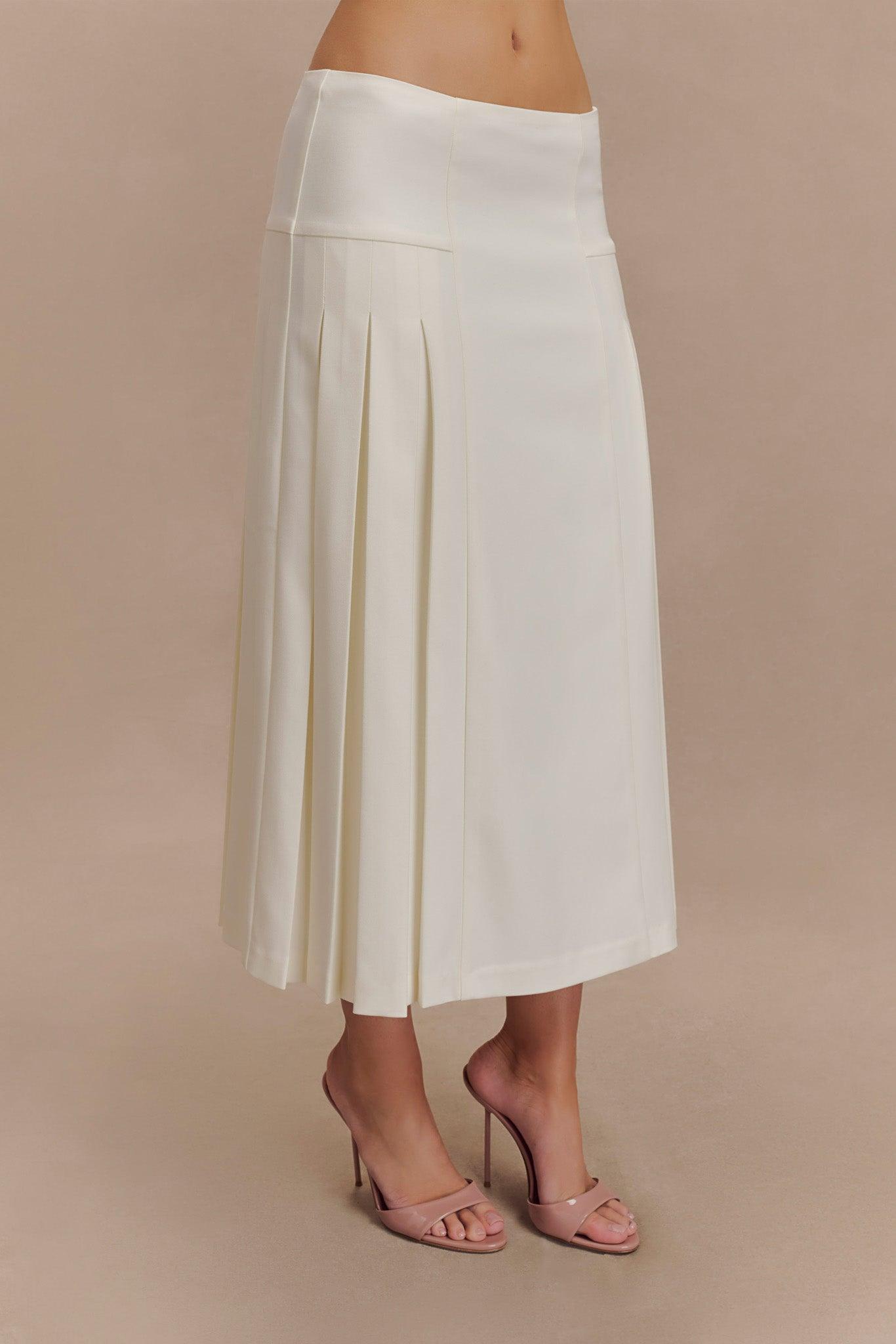 Brigette Pleated Midi Skirt - Ivory Product Image