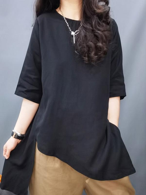 Half Sleeves Loose Solid Color Round-Neck T-Shirts Tops Product Image