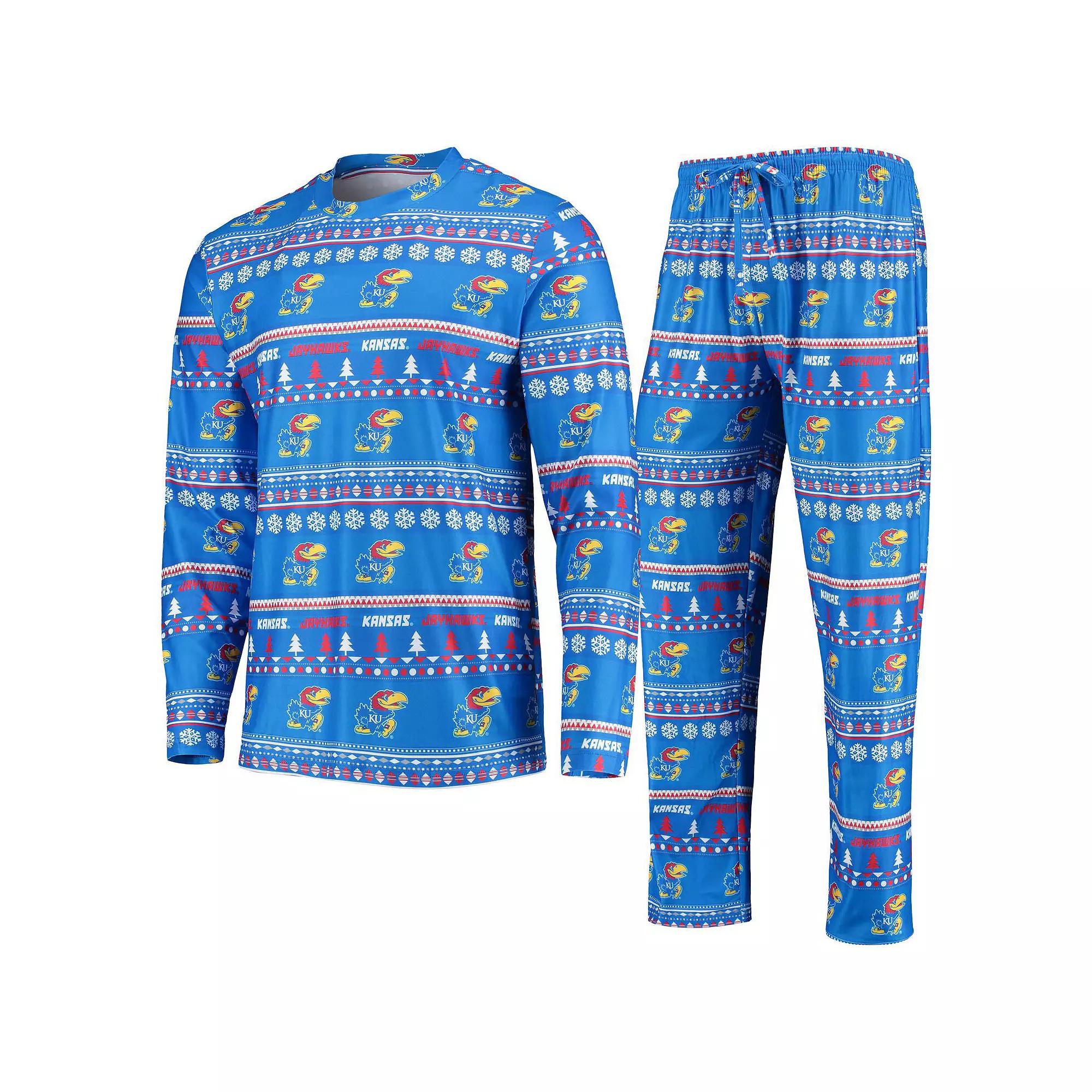 Men's Concepts Sport Royal Kansas Jayhawks Ugly Sweater Long Sleeve T-Shirt and Pants Sleep Set,  Product Image