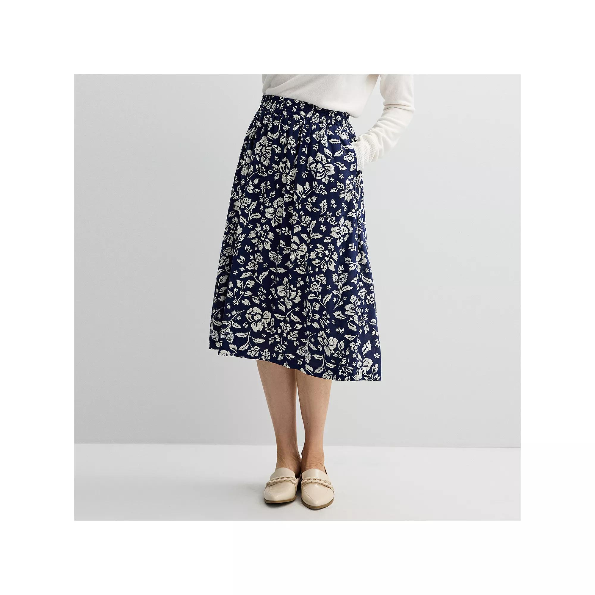 Women's Croft & Barrow® Elastic Waist Midi Skirt, Size: XL, Green Garden Product Image