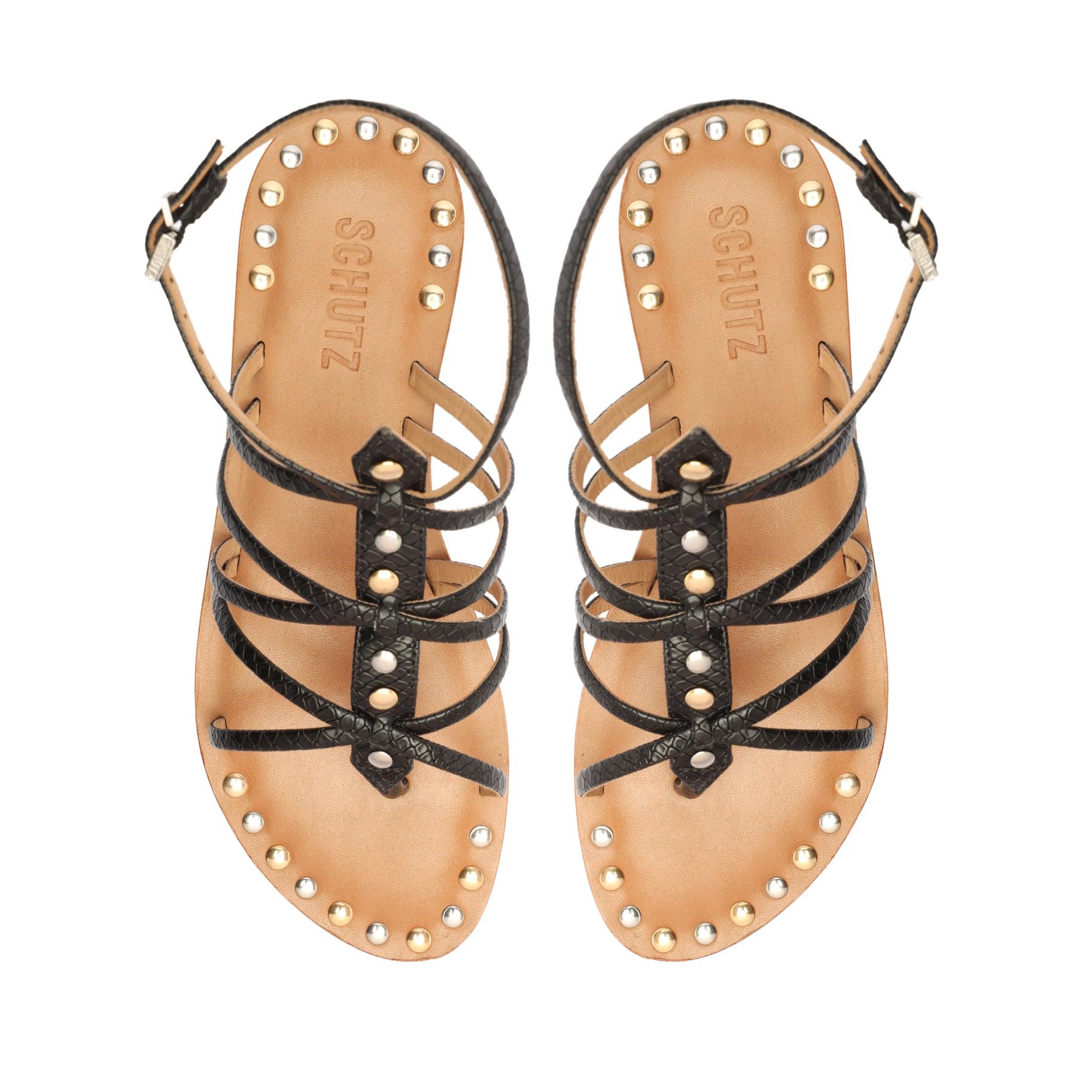 Malaya Casual Snake-Embossed Leather Sandal Product Image