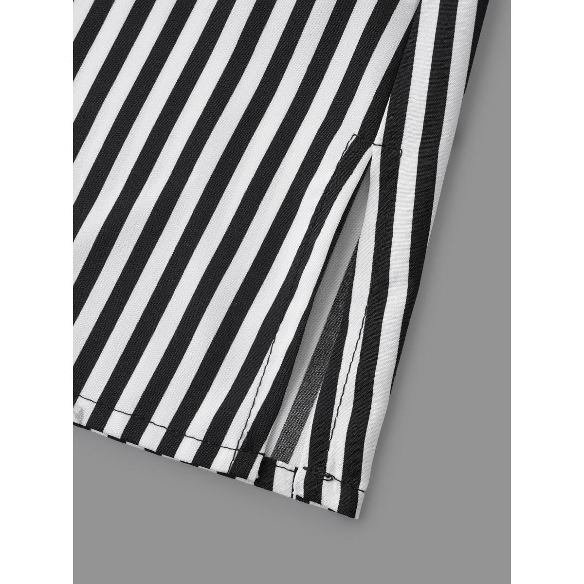 Plus Size Black V Neck Striped Patchwork Blouse Women At the Office Extra Long Sleeve V-neck Work Blouses BloomChic 10/M Product Image