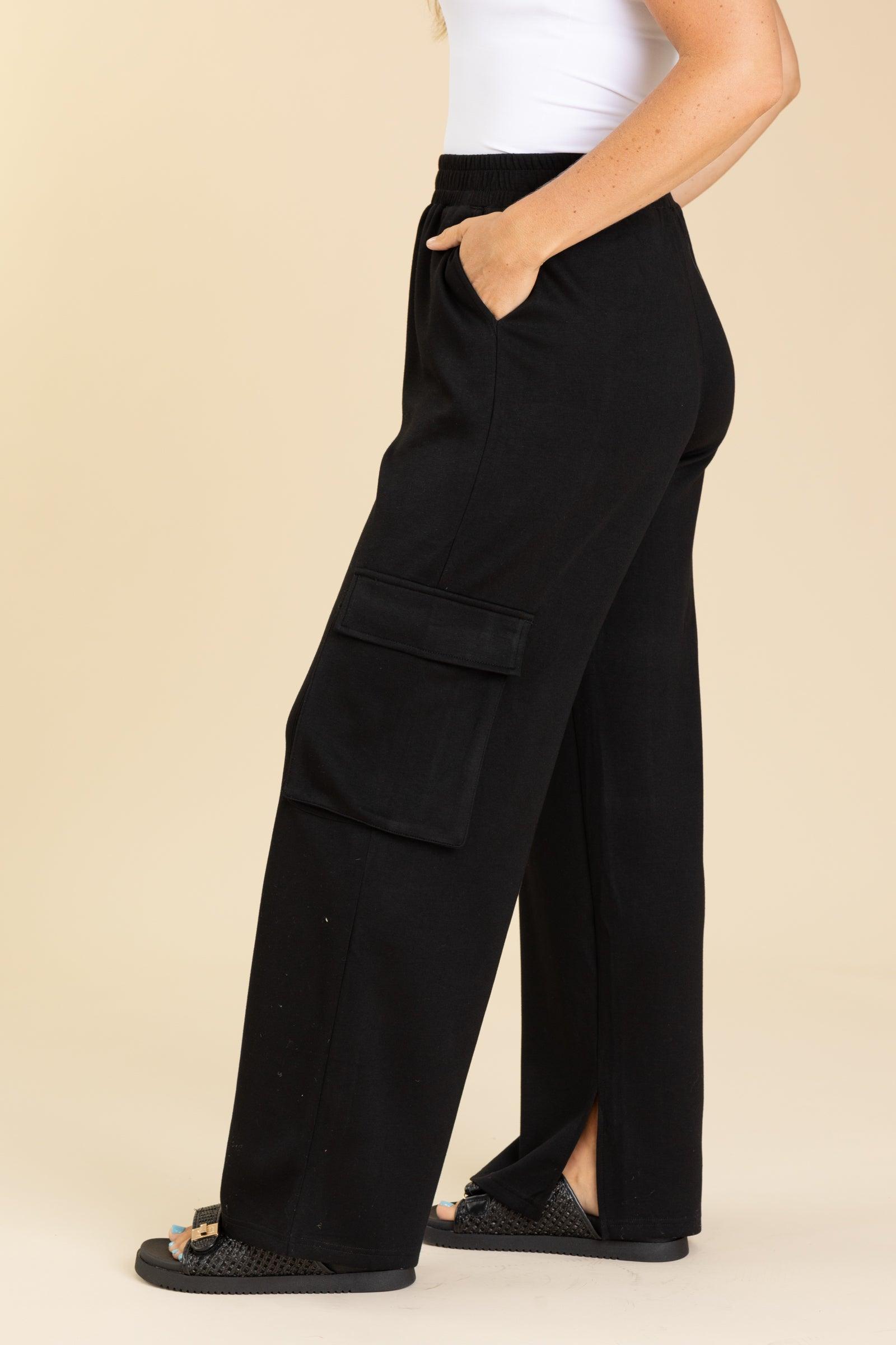 High Waisted Solid Knit Cargo Pants Product Image