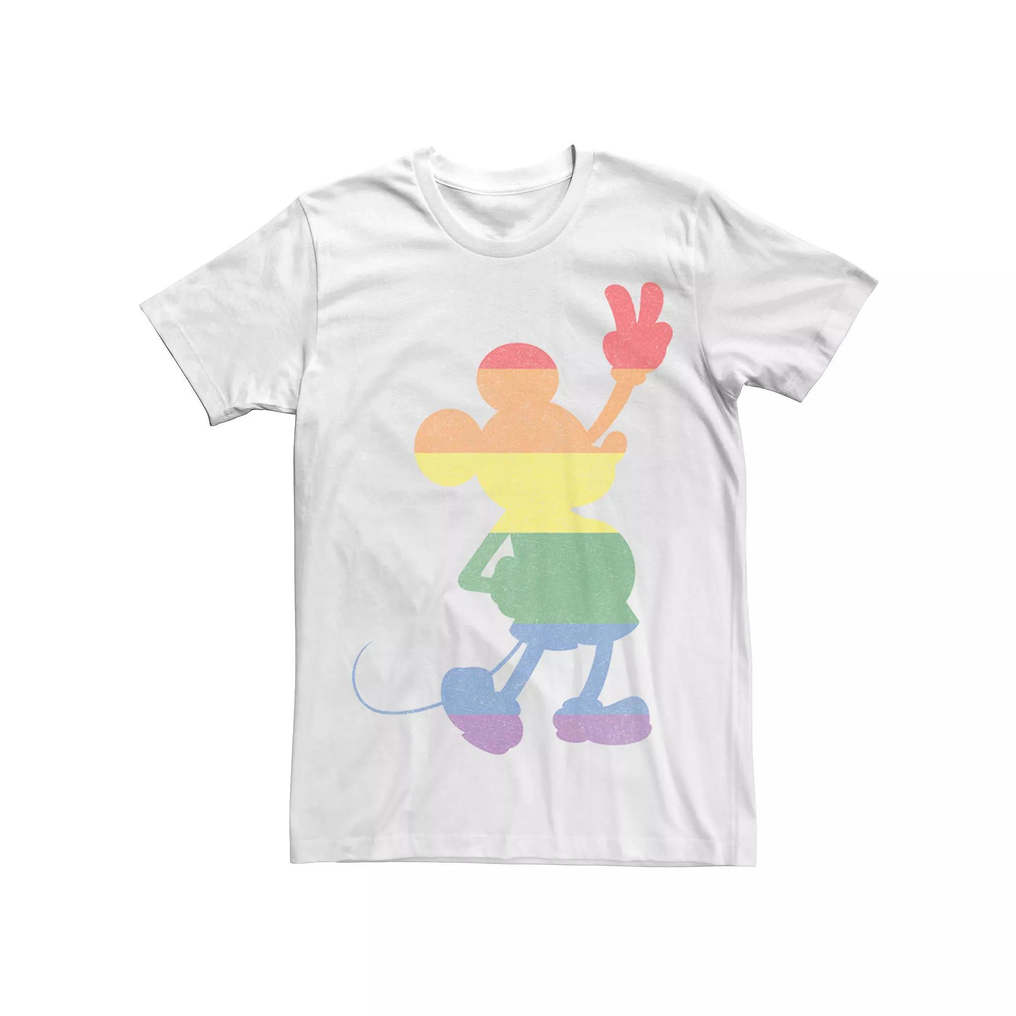 Disney's Mickey Mouse Rainbow Stripe Silhouette Men's Graphic Tee, Size: Large, White Product Image