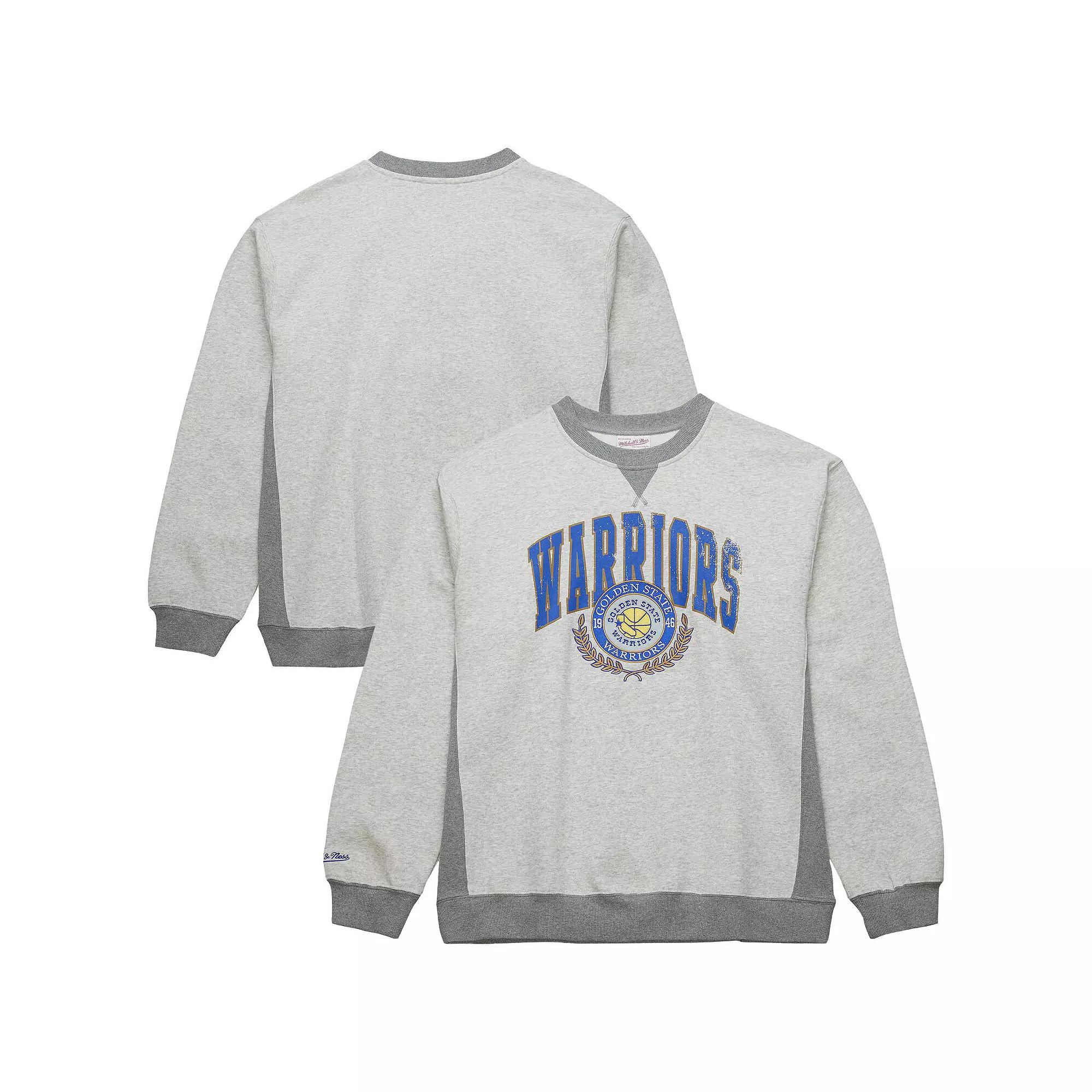 Men's Mitchell & Ness Heather Gray Golden State Warriors  Vintage Logo Pullover Sweatshirt, Size: Small, Grey Product Image