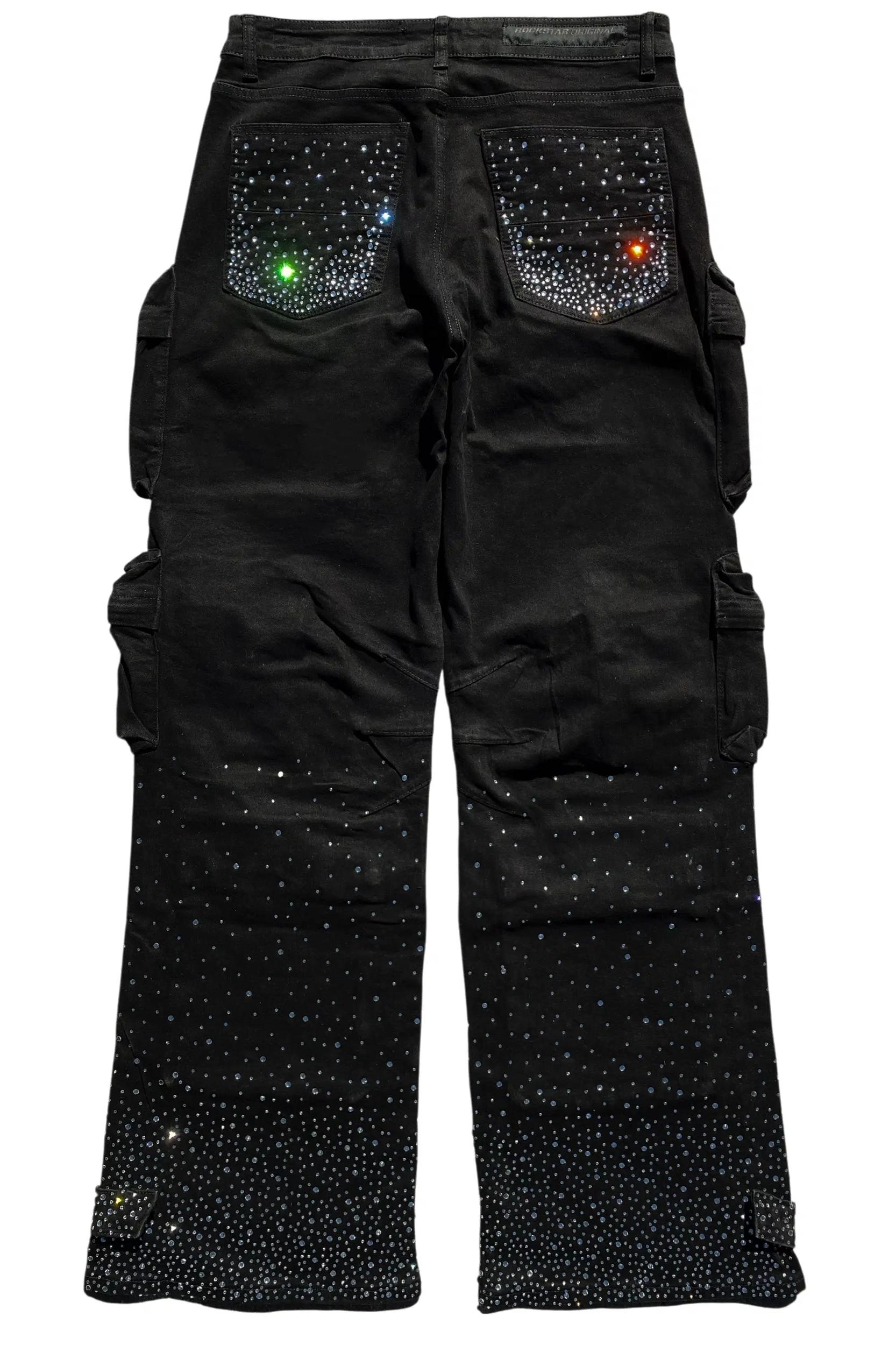 Keoni Black Rhinestone Baggy Jeans Male Product Image