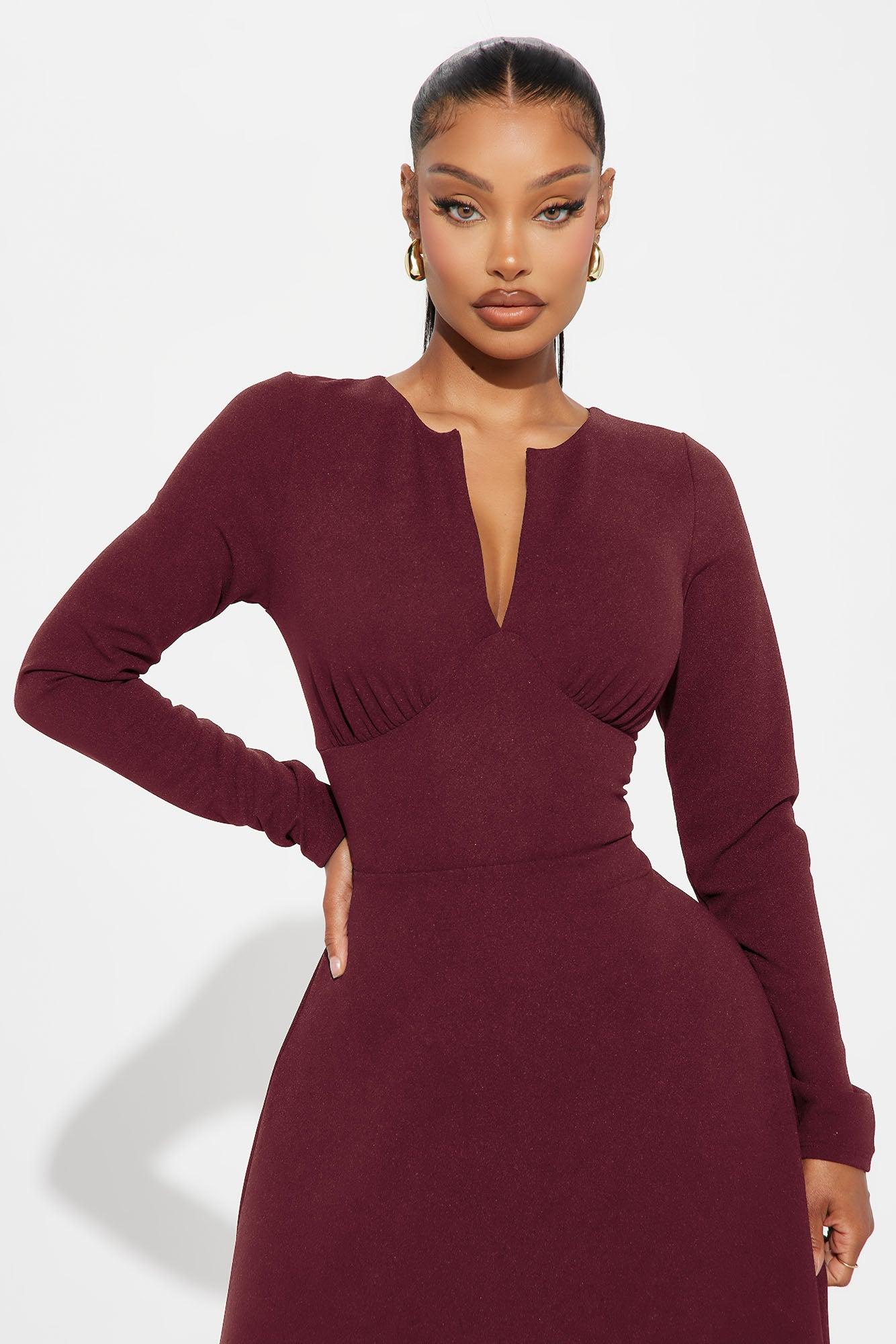 Charolette Long Sleeve Midi Dress - Wine Product Image