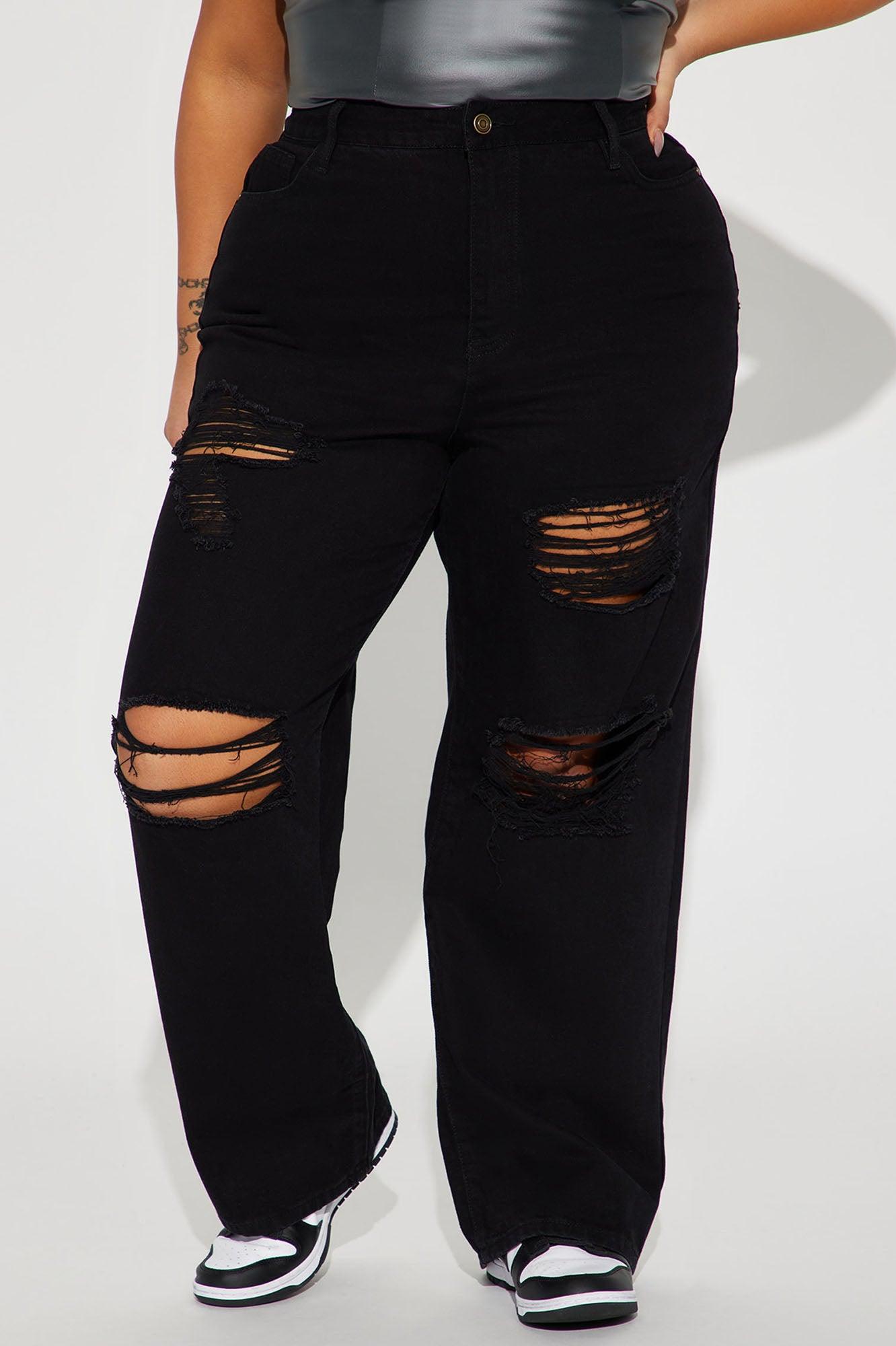 Whatever You Say Ripped Wide Leg Jean - Black Product Image