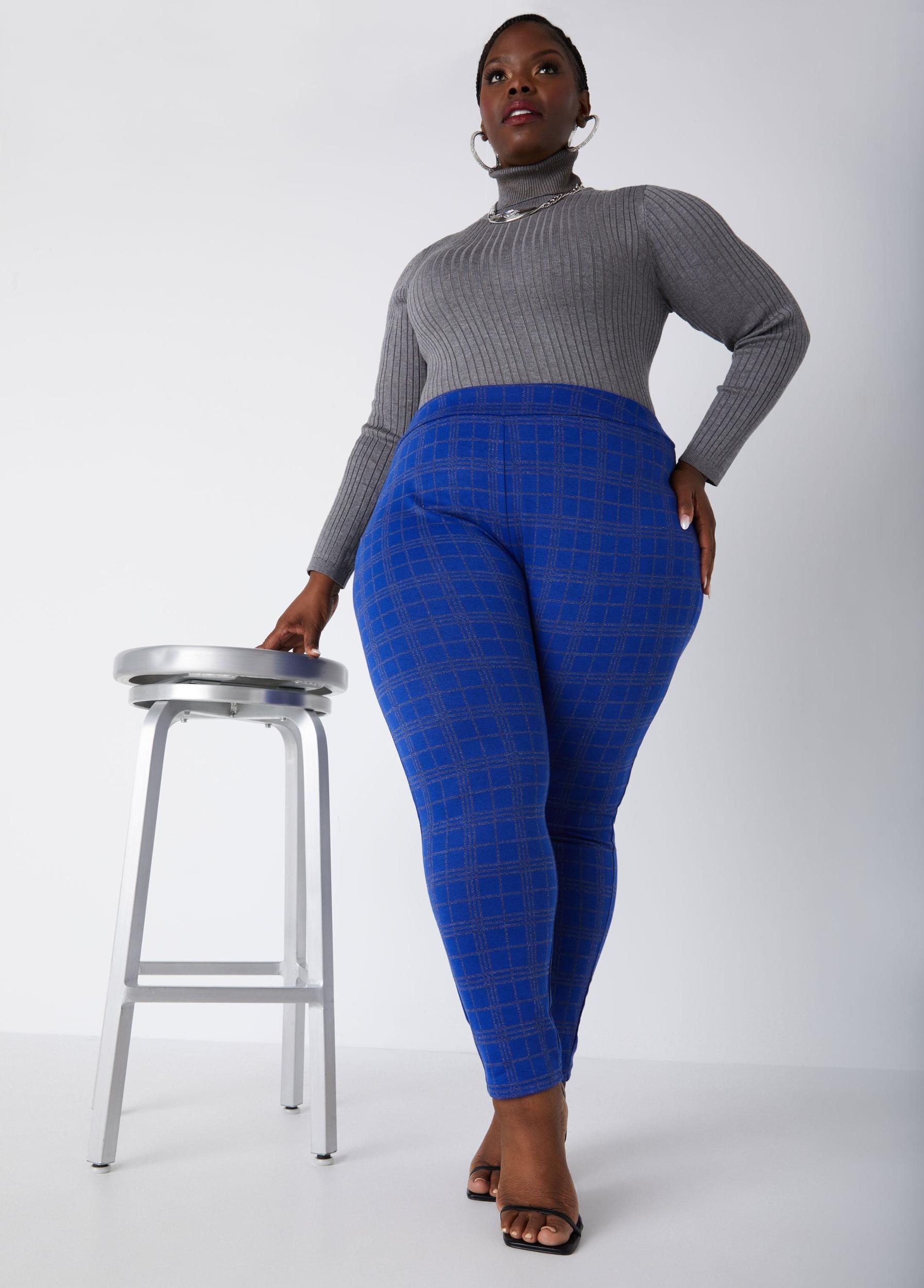 High Rise Plaid Knitted Leggings Product Image