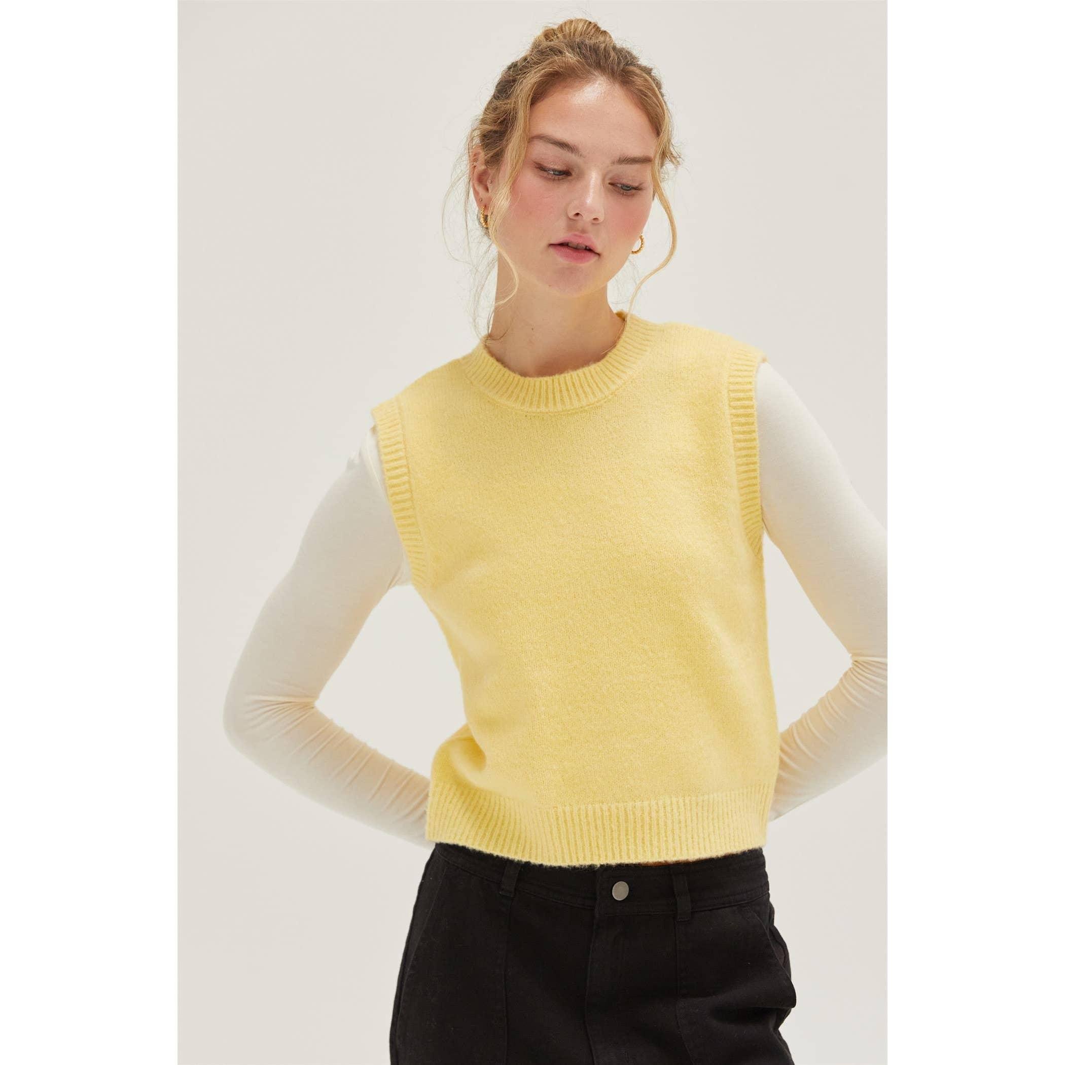 Yellow Sleeveless Sweater Top Product Image