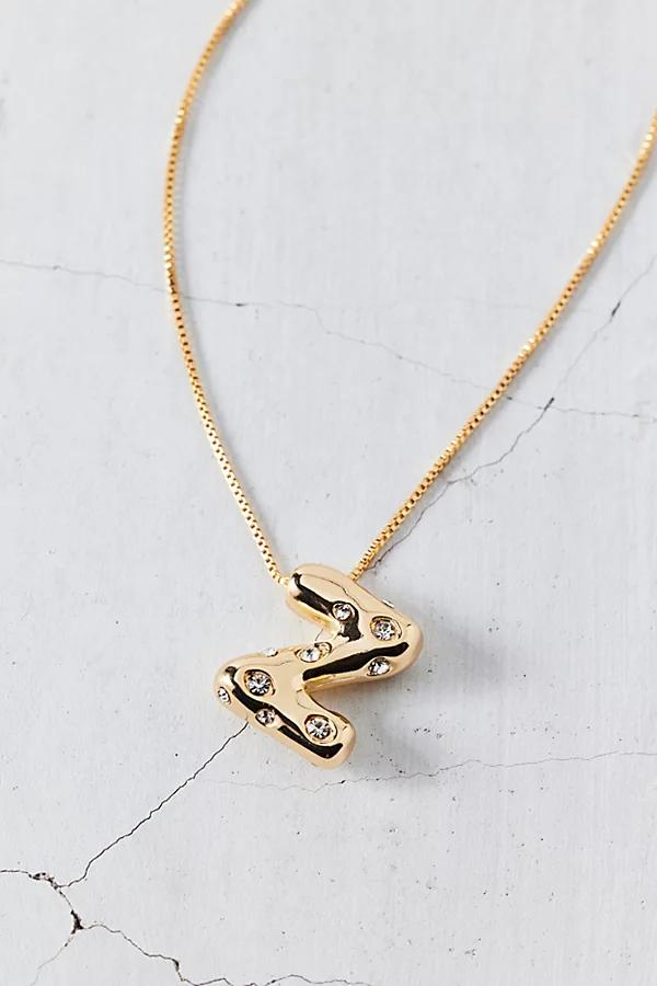 14k Gold Plated Rhinestone Bubble Initial Charm Necklace, Womens at Urban Outfitters Product Image