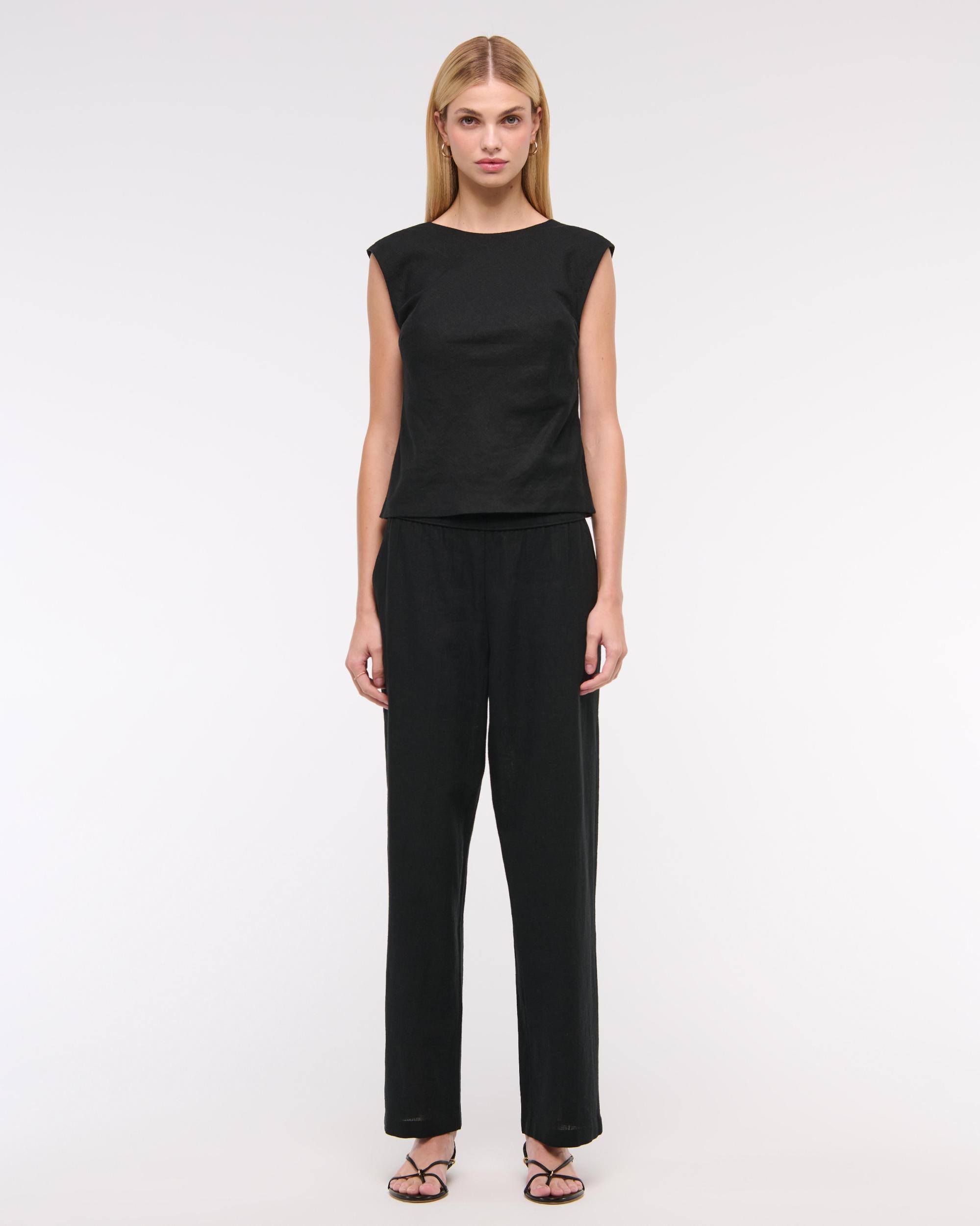 Linen-Blend Skimming Shell Top Product Image