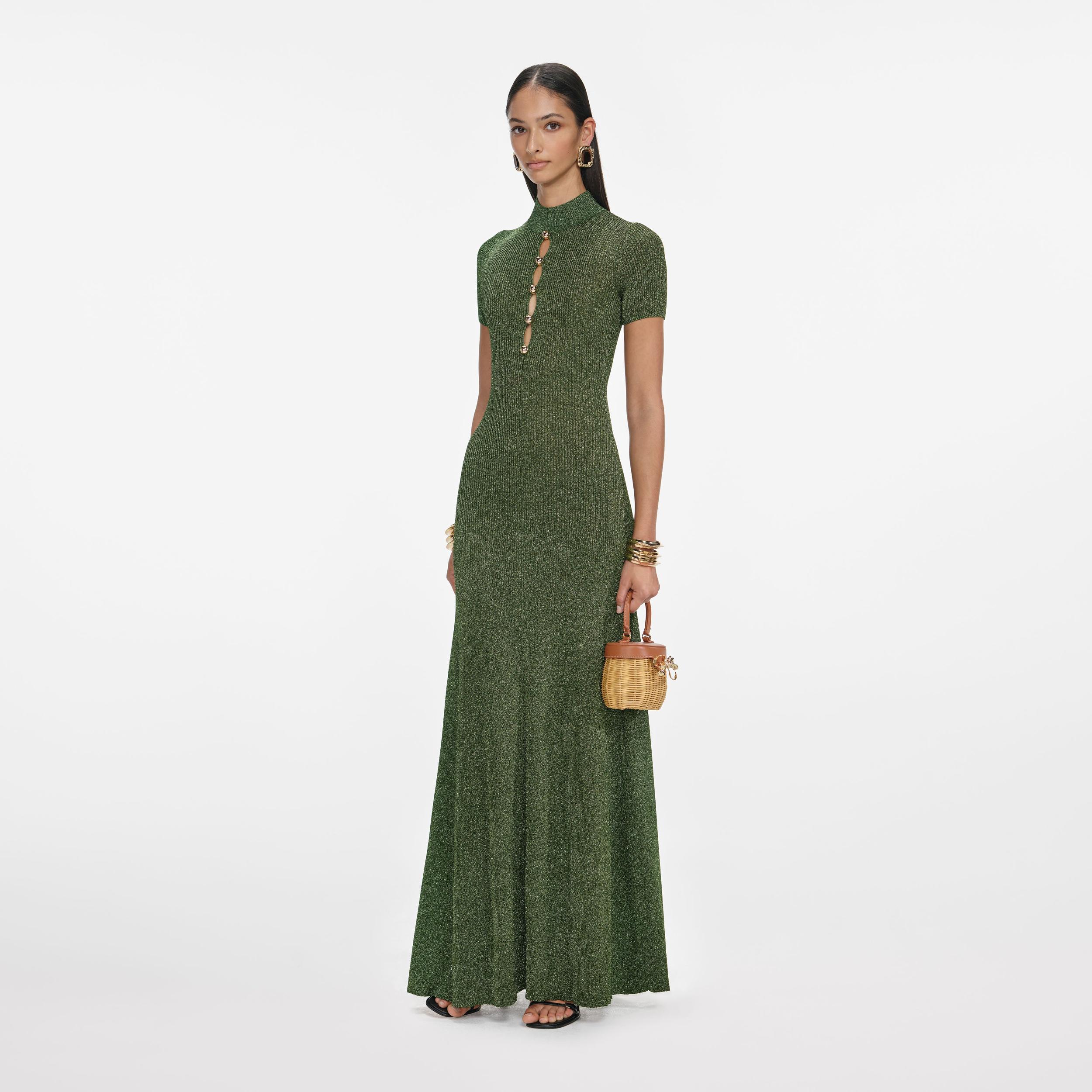 Khaki Lurex Knit Maxi Dress Product Image