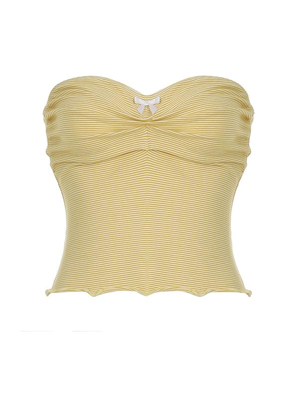 Solid Colour Striped Bustier Bandeau Top Product Image