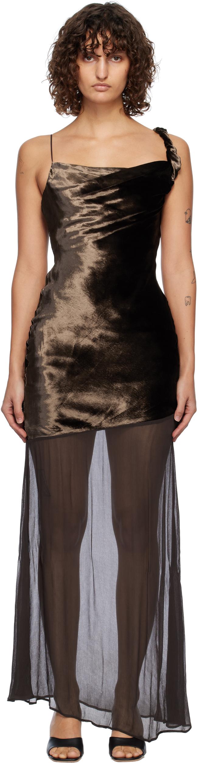 STAUD Beaton Mixed Media Dress In Brown Product Image