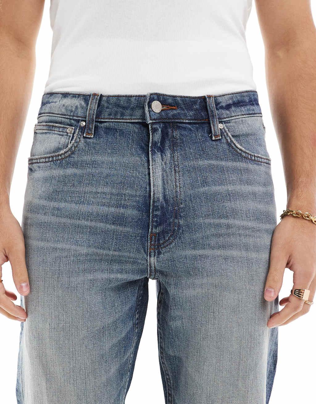 ASOS DESIGN straight stretch jeans in dark wash blue Product Image