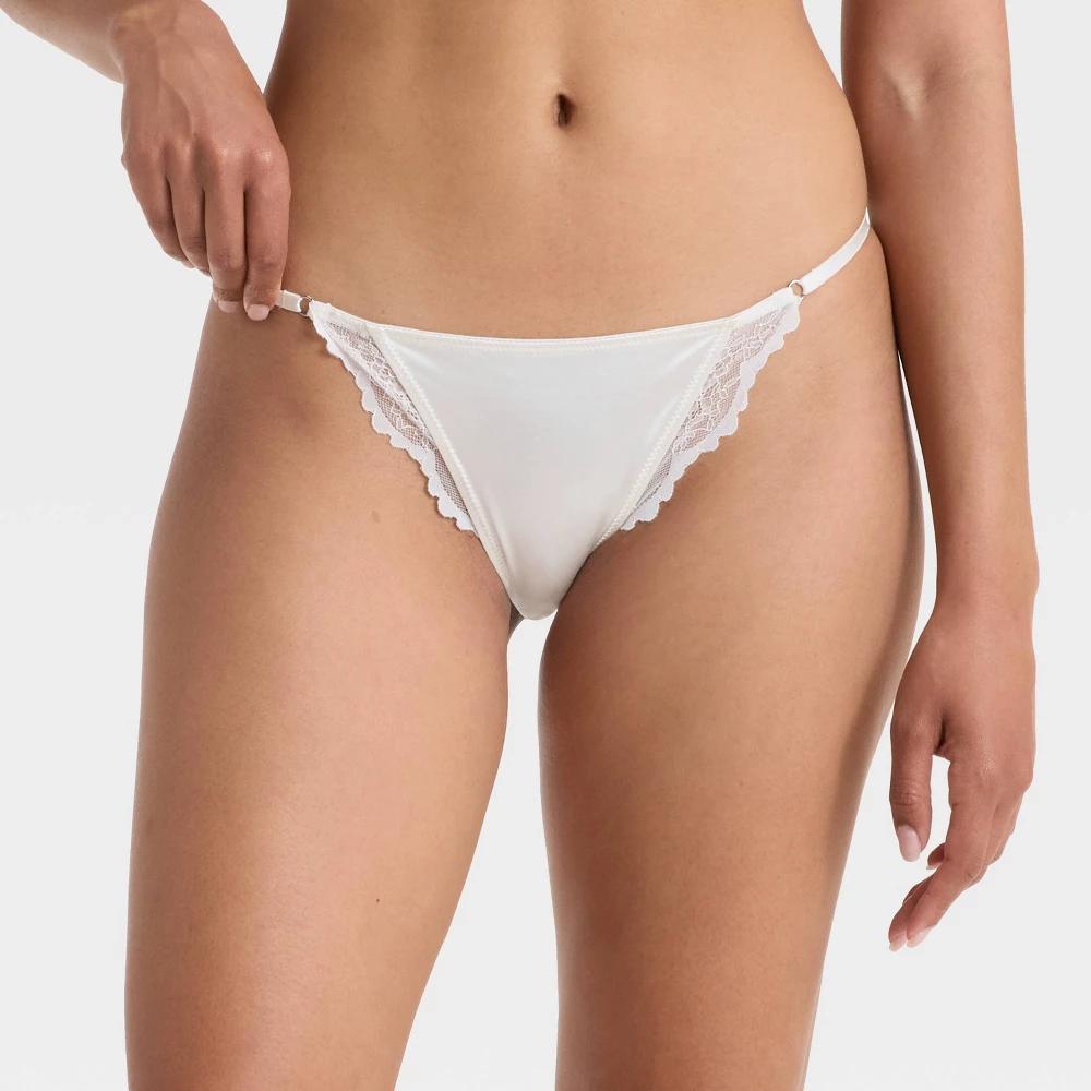 Women's Satin and Lace Lingerie Cheeky Underwear - Auden™ Almond Cream XS Product Image