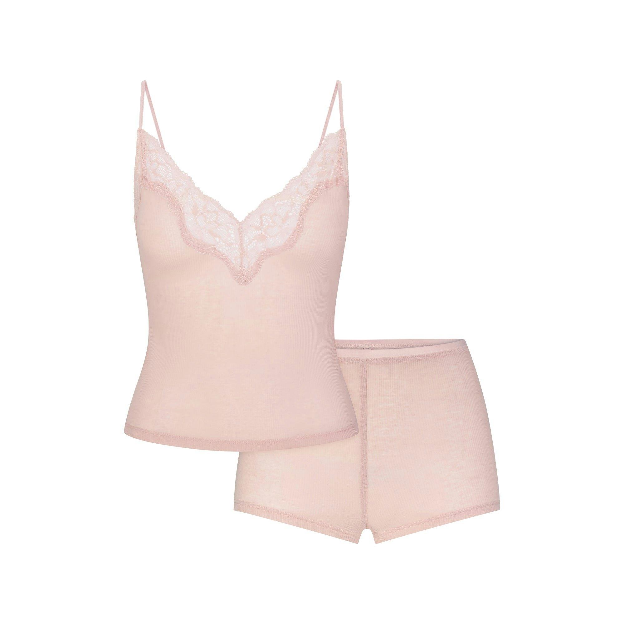 SHEER RIB LACE CAMI AND SHORT SET | MORGANITE Product Image