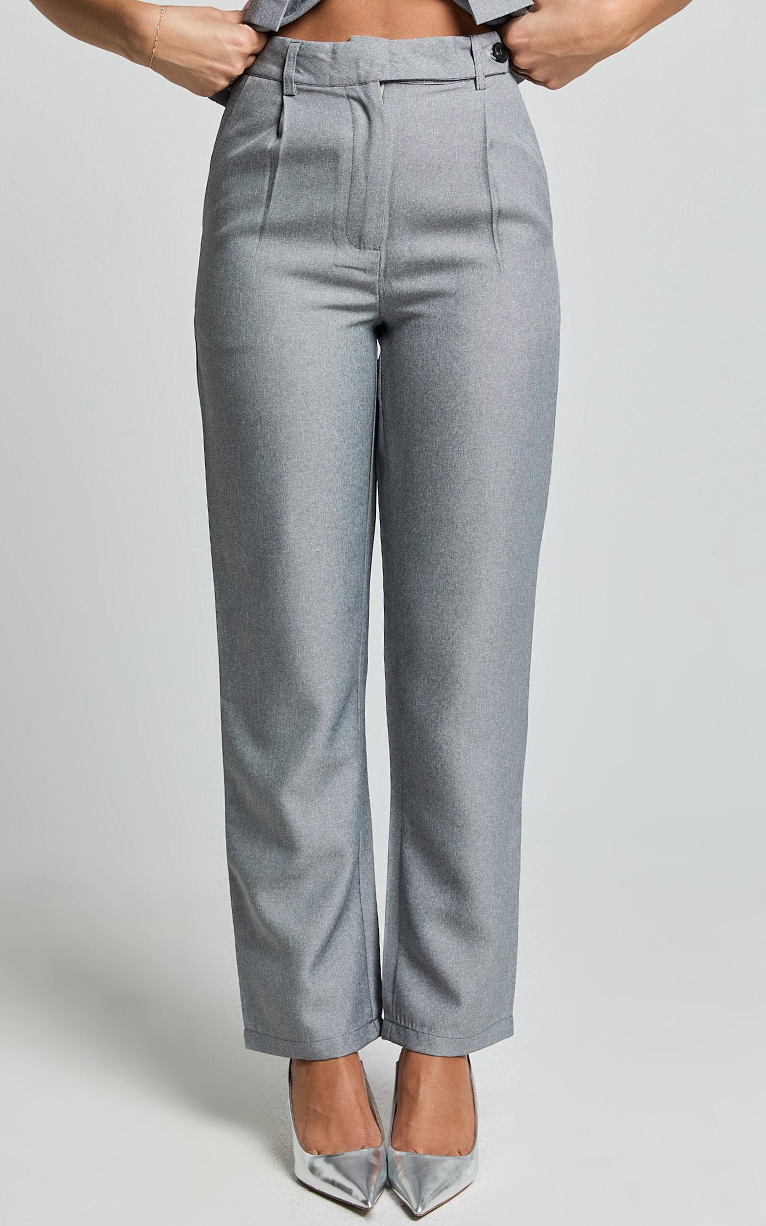 Kourtney Pants - Mid Waist Pleated Trousers in Grey Product Image