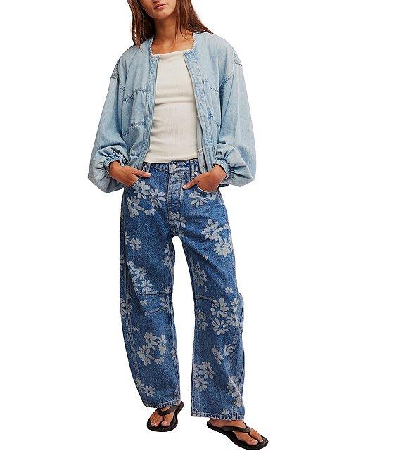 Free People We The Free Good Luck Floral Printed Mid Rise Barrel Jeans Product Image