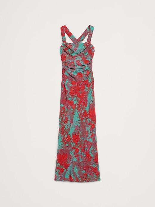 Matte Silk Cowl-Neck Backless Maxi Dress Product Image