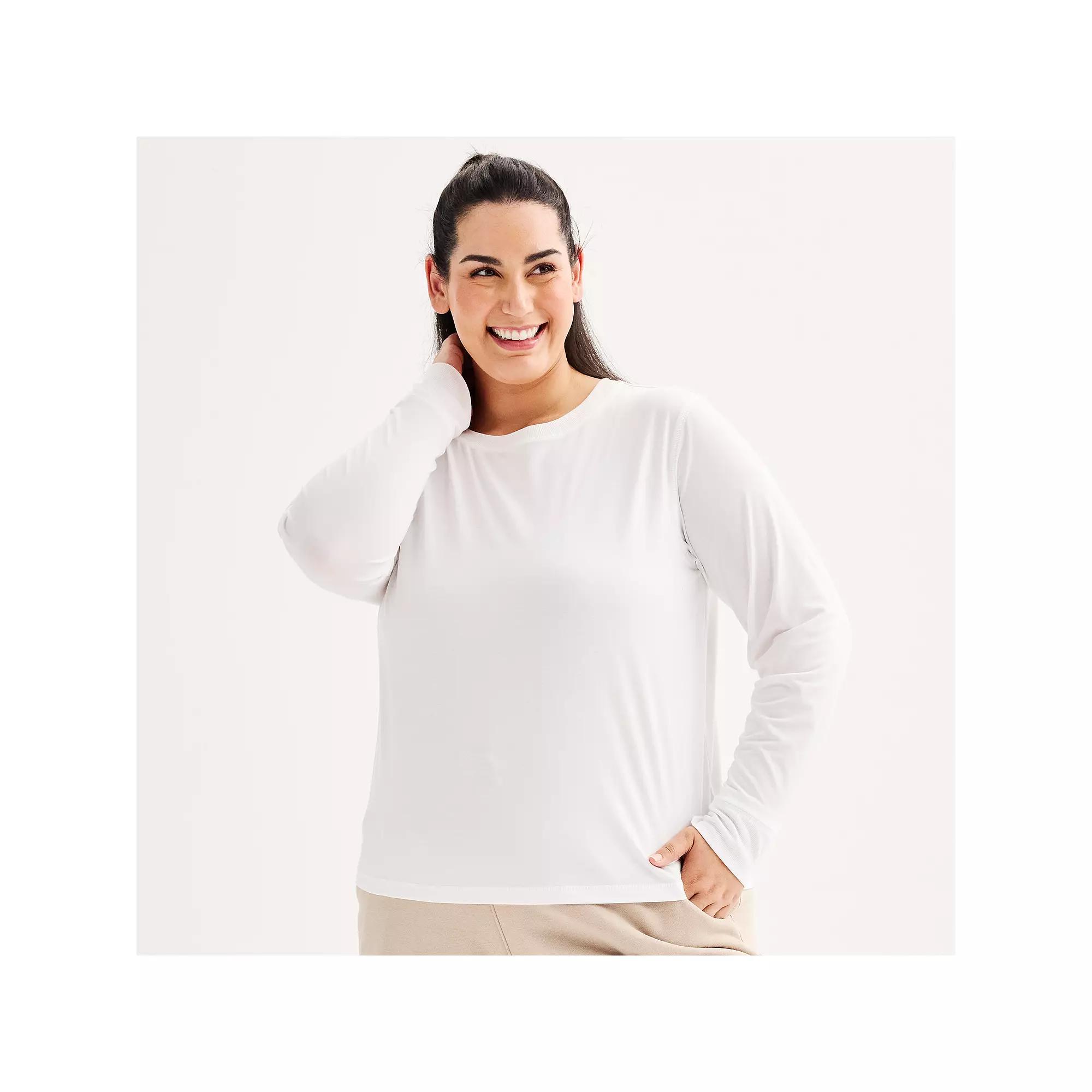 Plus Size Tek Gear® Long Sleeve Crewneck T-Shirt, Women's, Size: 2XL, Modern White Product Image