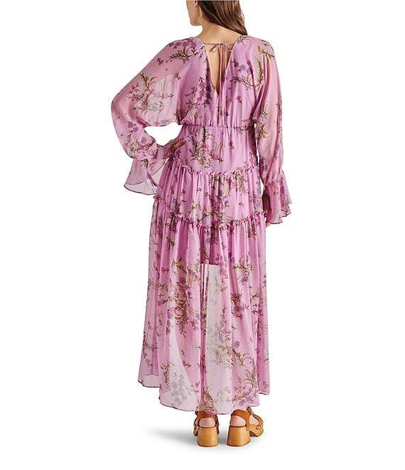 Steve Madden Sol V-Neck Long Sleeve Tiered Midi Dress Product Image