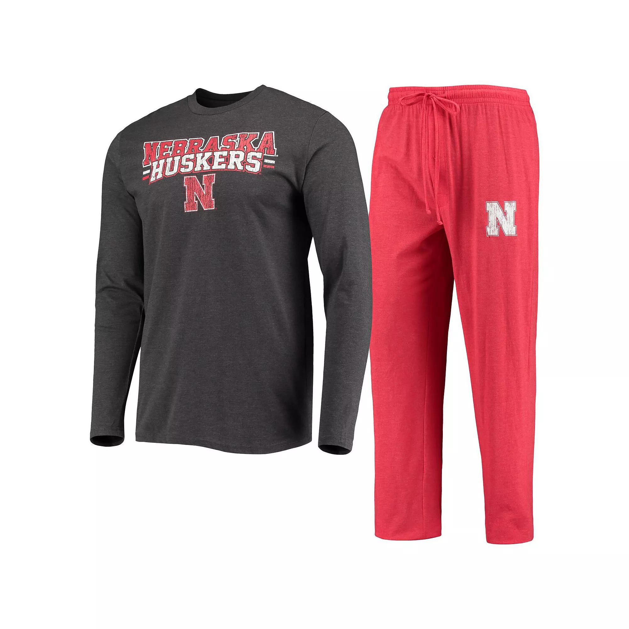 Men's Concepts Sport Scarlet/Heathered Charcoal Nebraska Huskers Meter Long Sleeve T-Shirt & Pants Sleep Set, Size: Small Product Image