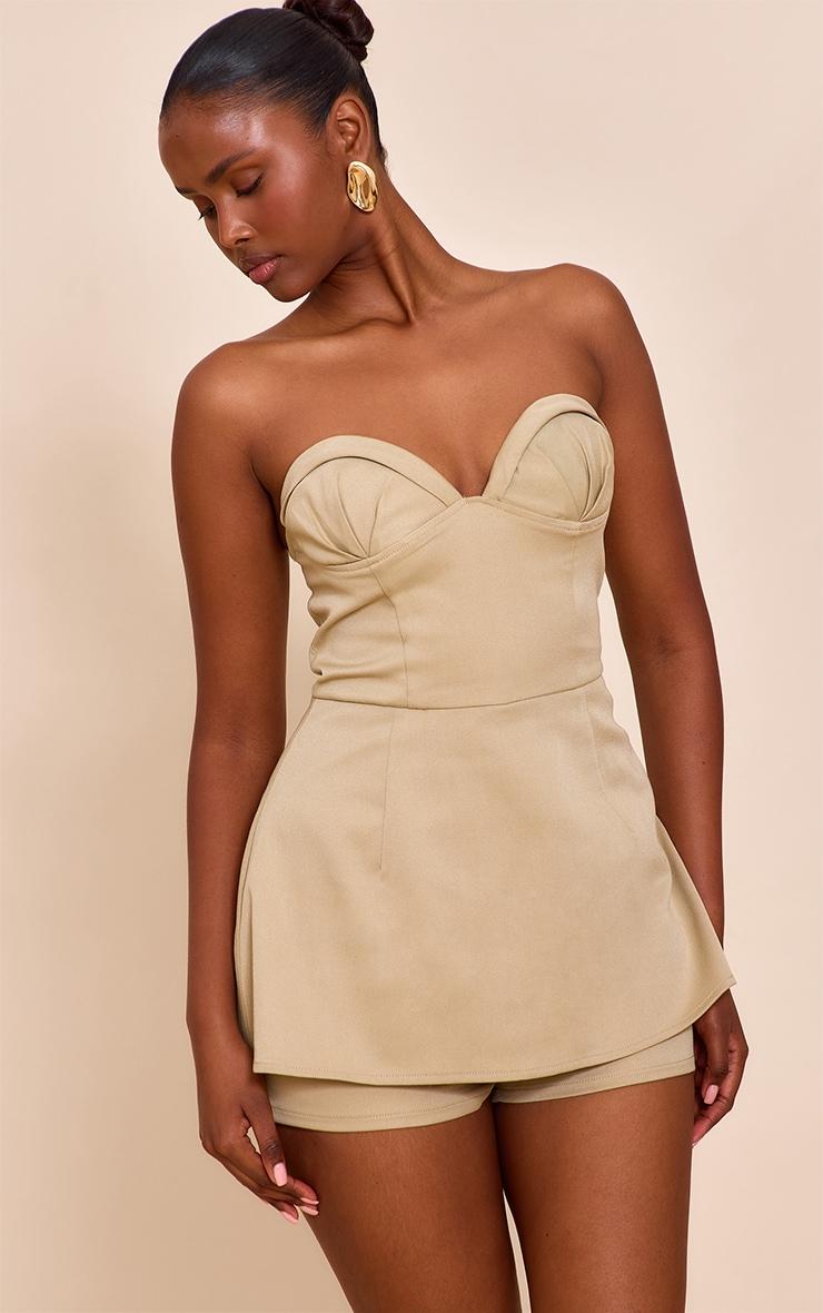 Clay Woven Bust Cup Detail Peplum Romper Product Image