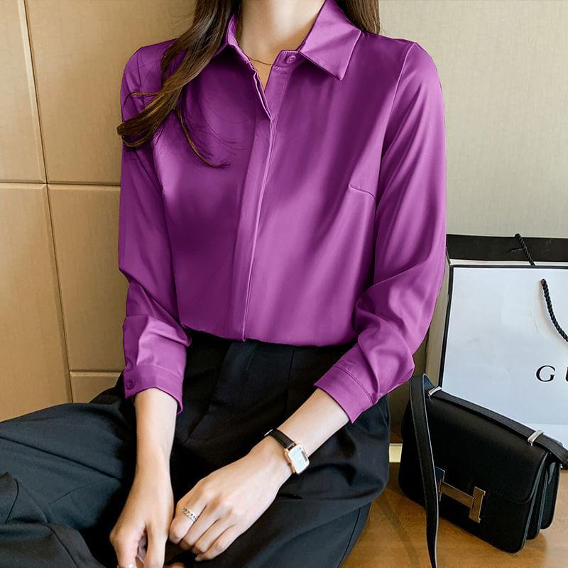 Long-Sleeve Plain Shirt Product Image
