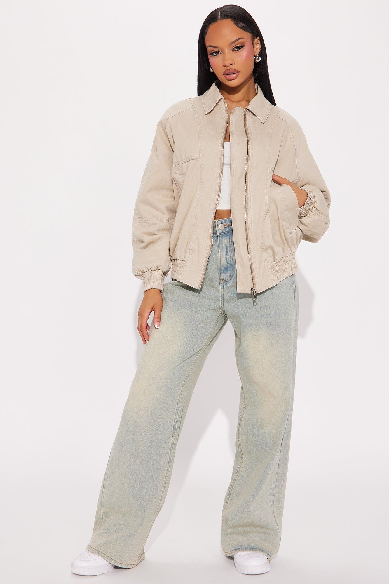 Make Time Oversized Washed Bomber Jacket - Tan Product Image