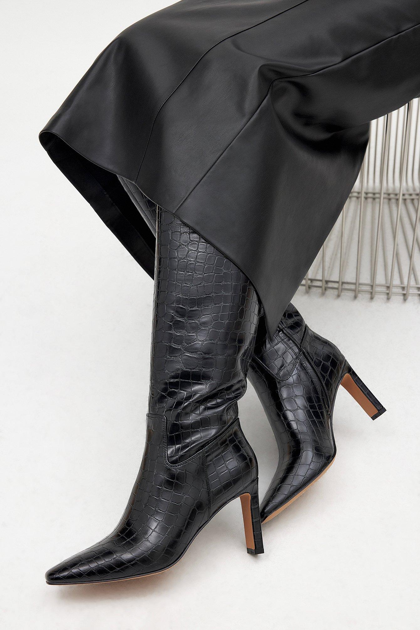 Squared Toe Croc Pattern Boots Product Image