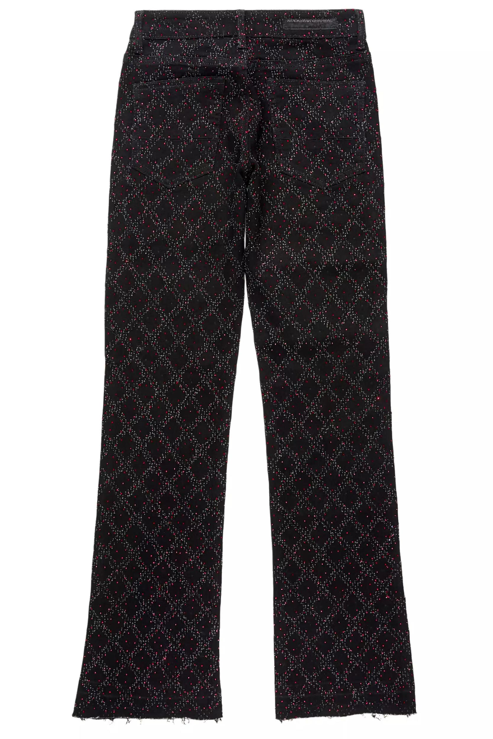 Sareka Black/Red Rhinestone Stacked Flare Jean Female Product Image