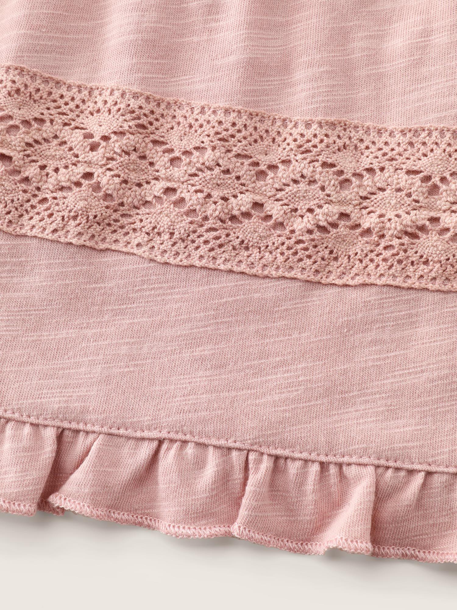 Lace Trim Ruffled Hem Plain Knit Top Female Product Image