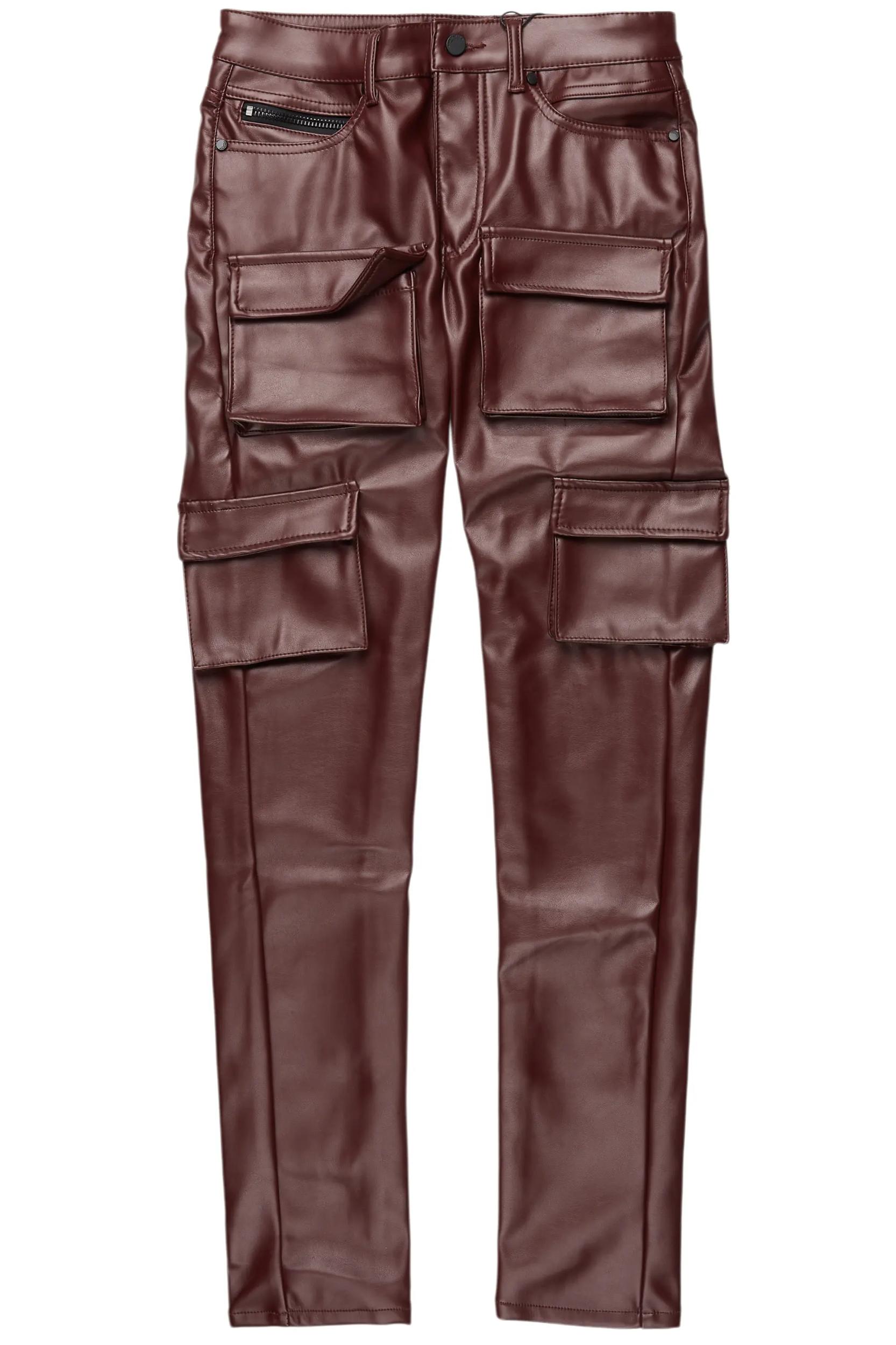 Kap Burgundy Skinny Faux Leather Fit Jean Male Product Image