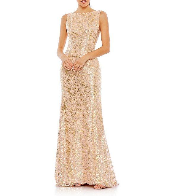Mac Duggal Boat Neck Sleeveless Sequined Mesh Column Gown Product Image