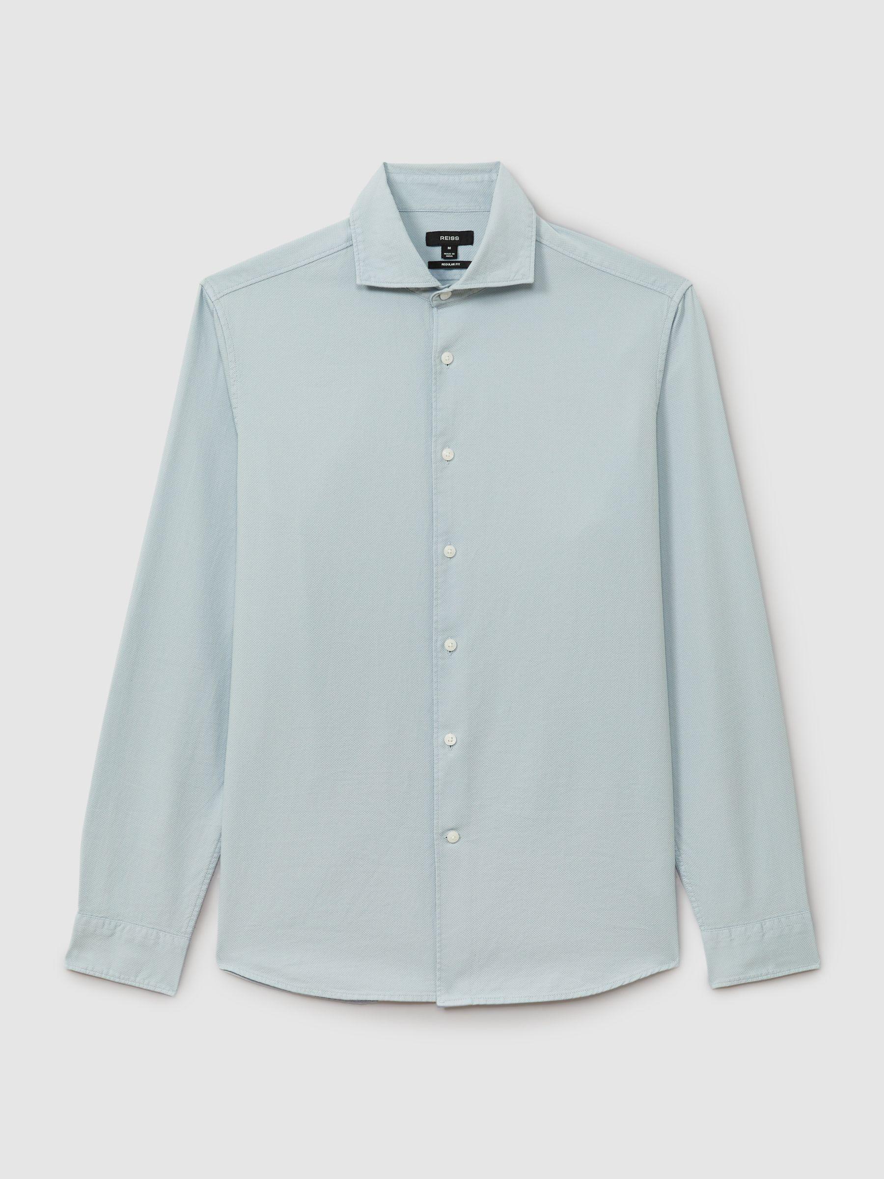 Textured Garment Dyed Button-Through Shirt in Soft Blue Product Image