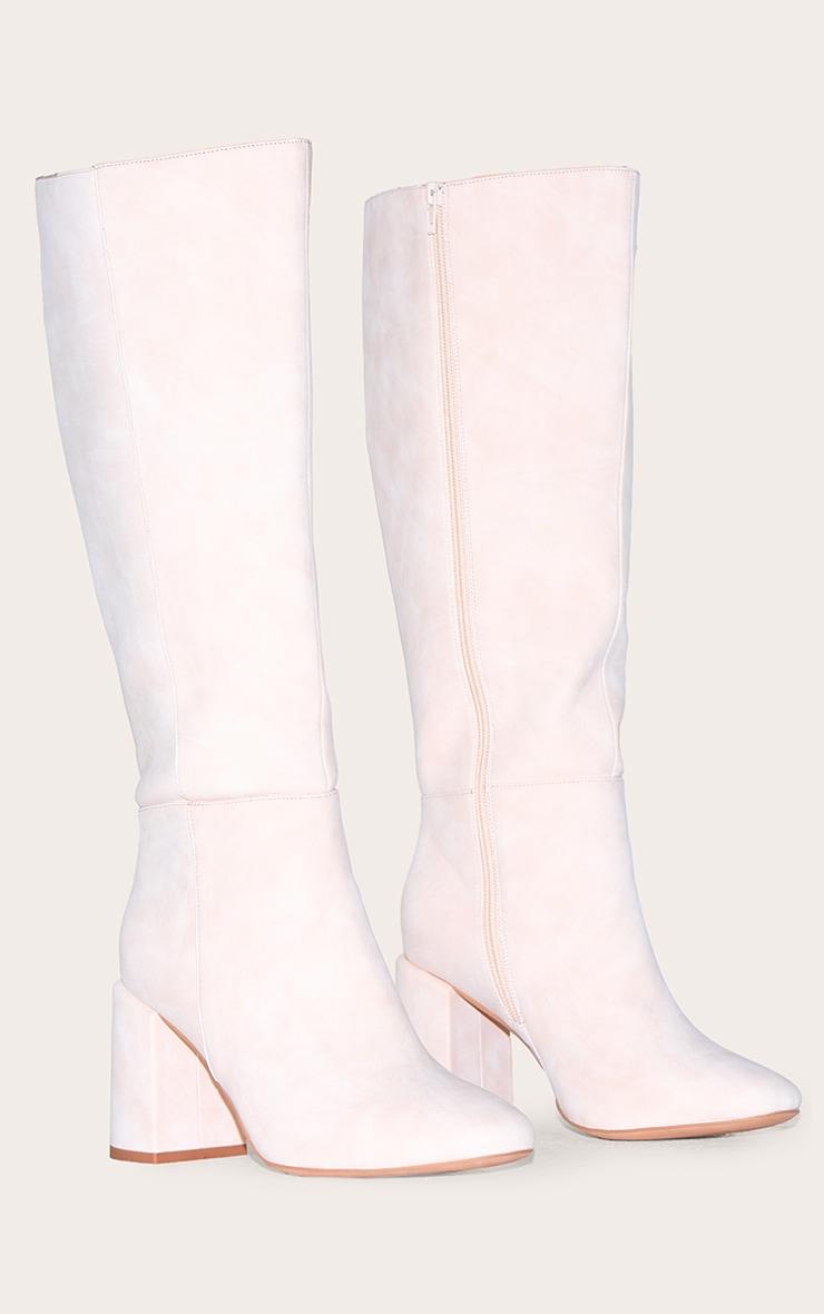 Stone Nubuck Wide Fit Round Toe Block Heel Knee High Boots Product Image