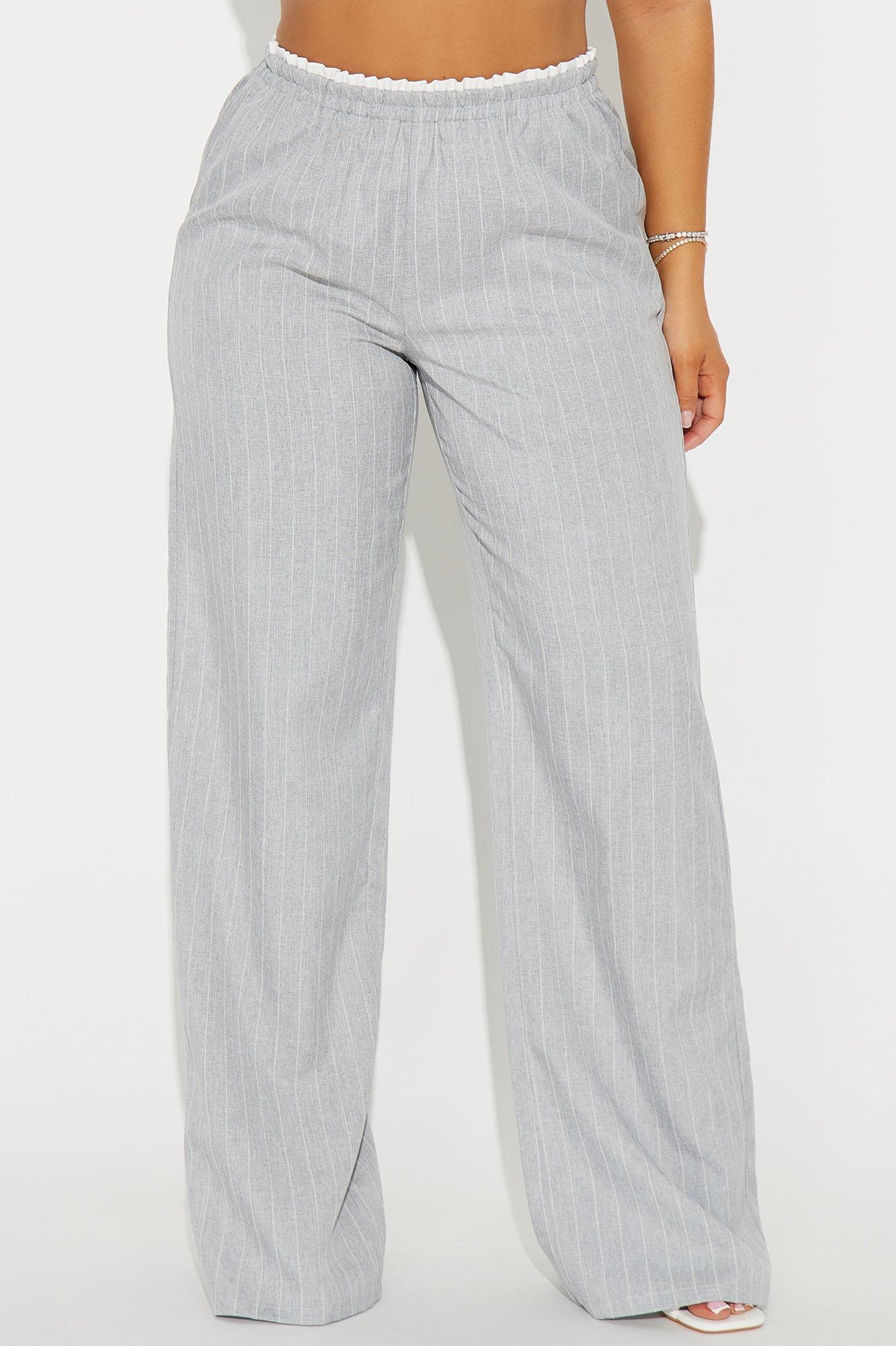 Nolan Pinstripe Double Waistband Pant - Grey Product Image